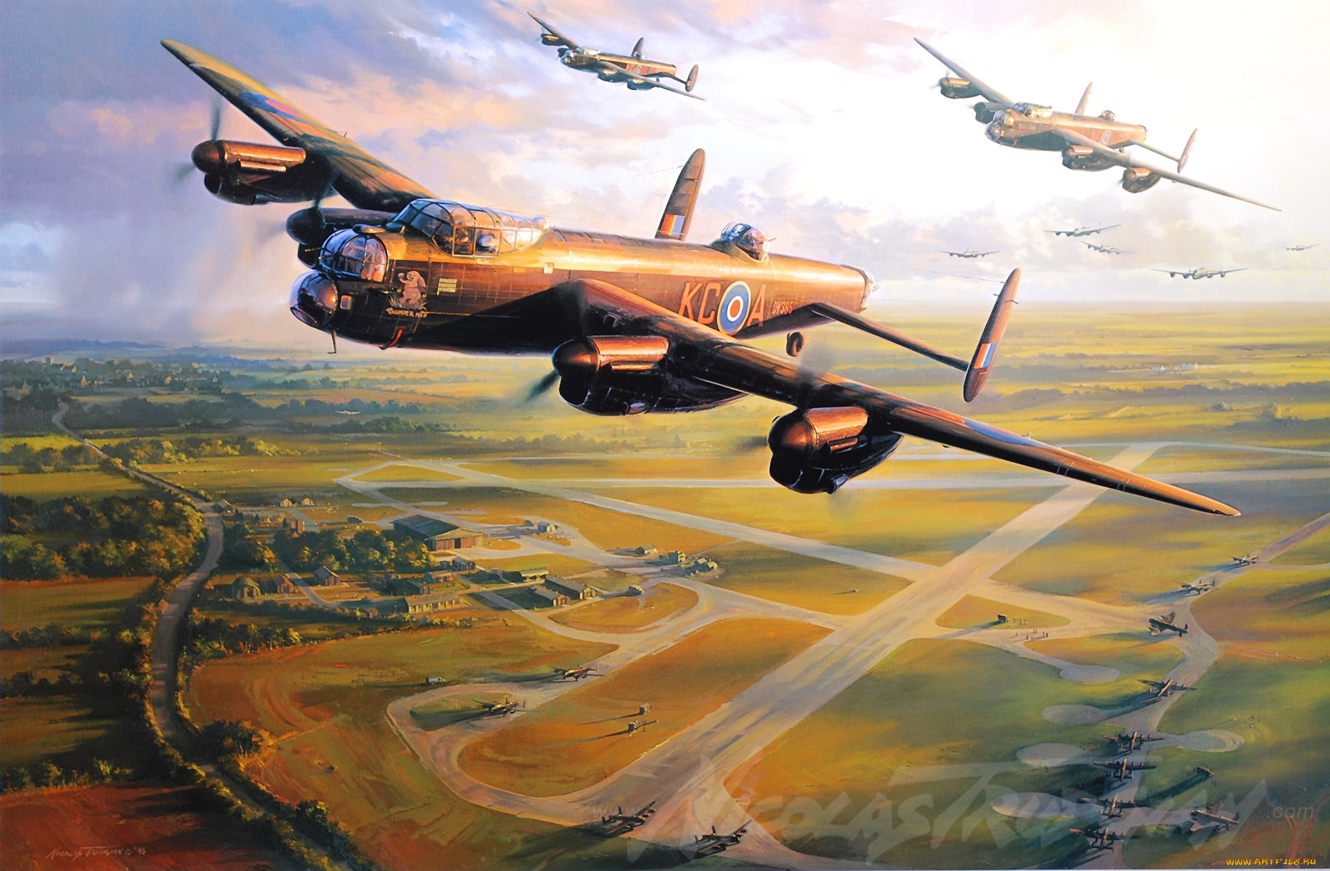 рисованные, авиация, aviation, aircraft, airplane, war, dogfight, art, ww2, avro, lancaster