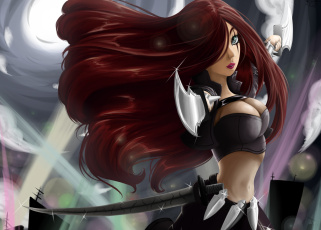 Картинка фэнтези девушки katarina league of legends арт грудь стойка кинжалы девушка волосы