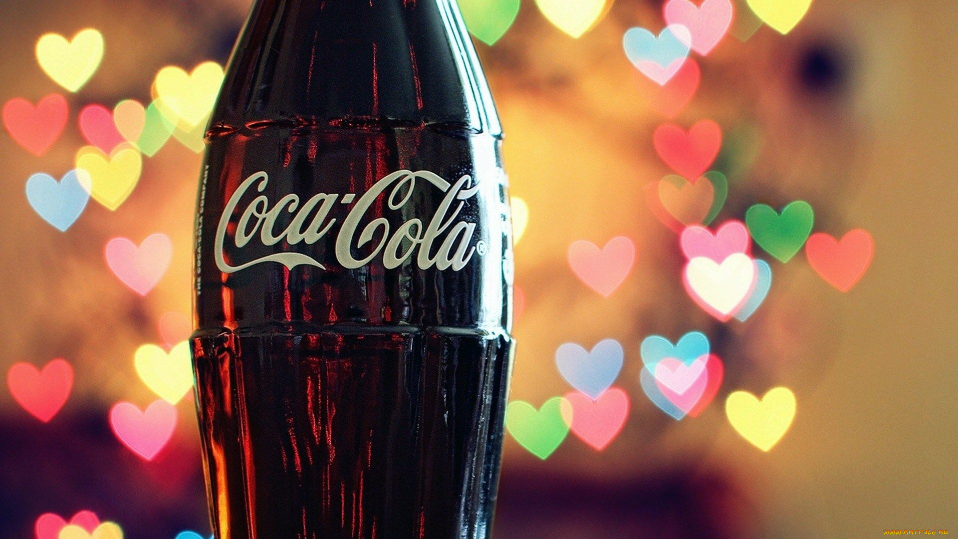 бренды, coca-cola, бутылка, напиток, сердечки