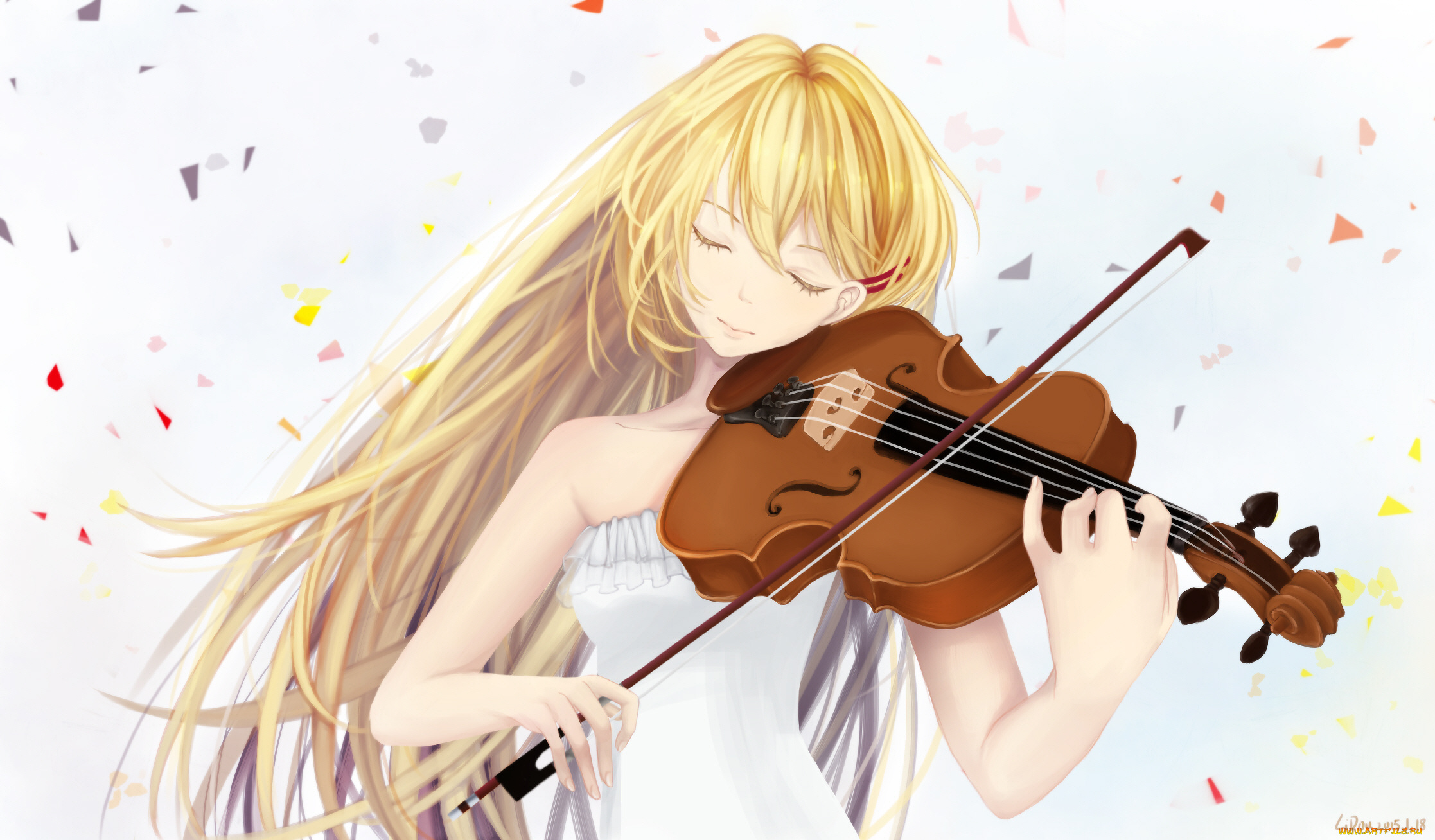 аниме, shigatsu, wa, kimi, no, uso, скрипка, девушка