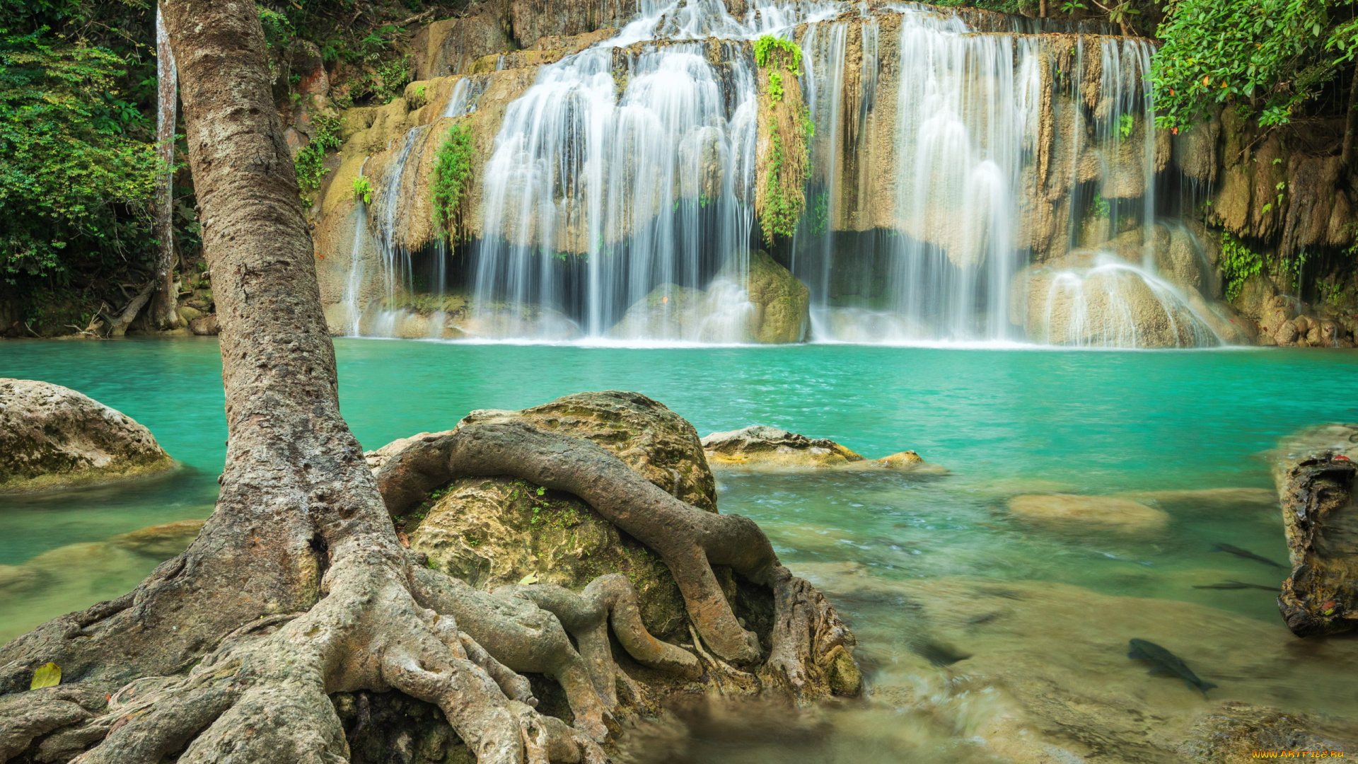 kanchanaburi, waterfall, thailand, природа, водопады, kanchanaburi, waterfall