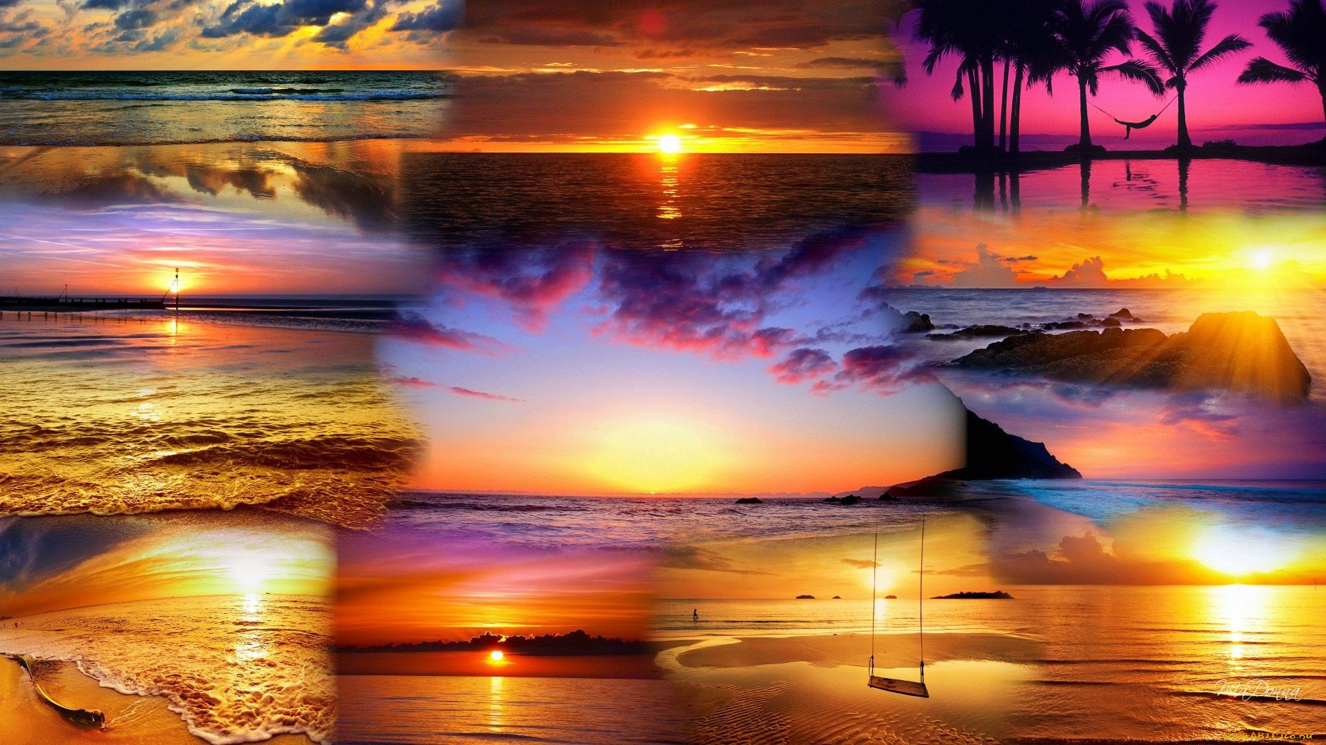 beach, sunsets, природа, восходы, закаты, затакы, коллаж, рассветы