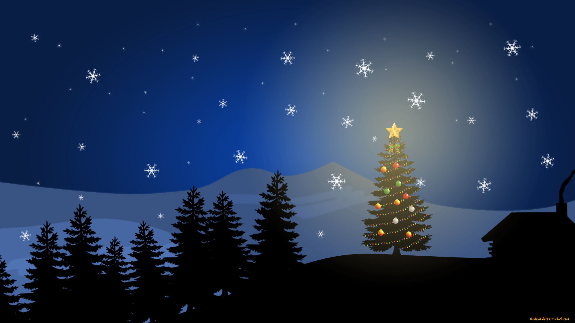 праздничные, векторная, графика, новый, год, елка, делевья, снежинки