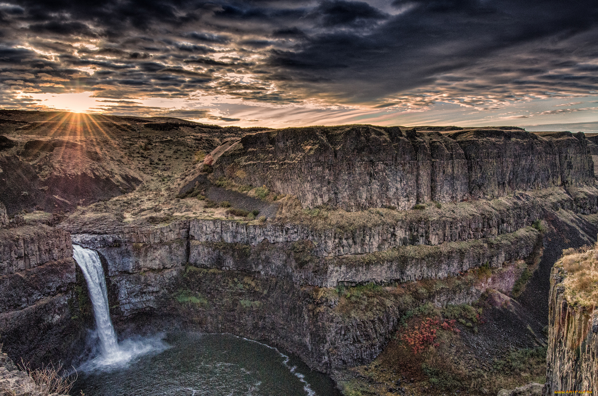 palouse, falls, washington, природа, водопады, закат, каньон, водопад, палус, скалы