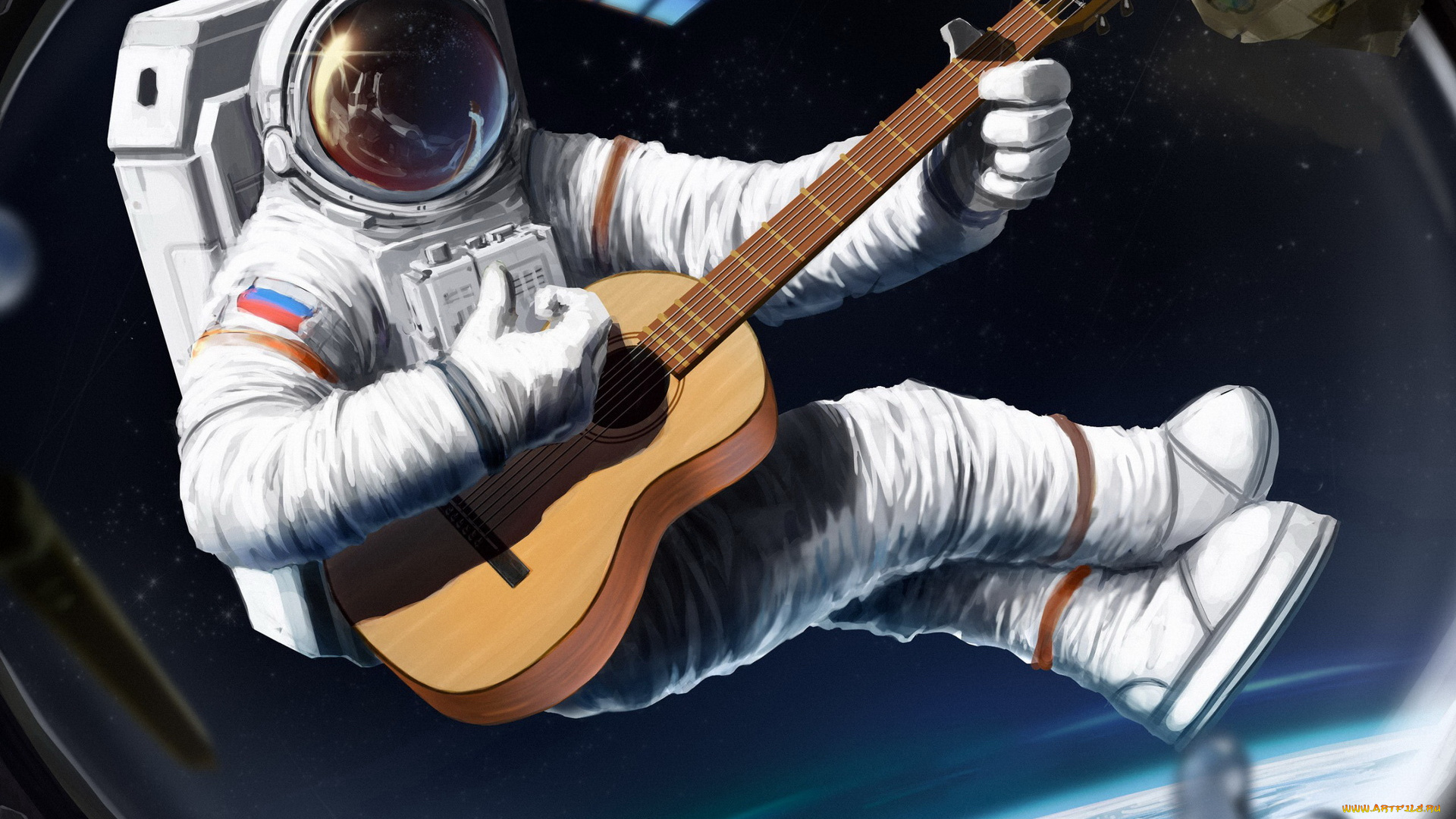 рисованные, люди, гитара, космонавт