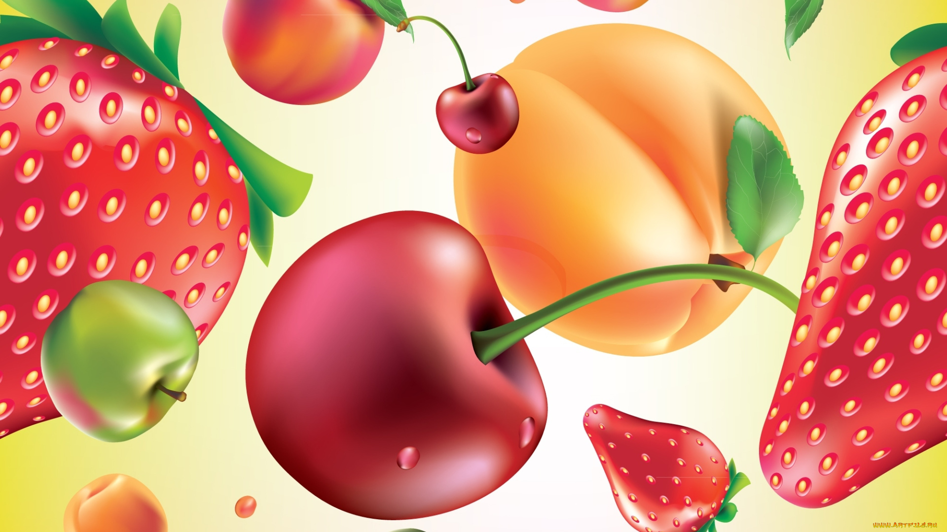 векторная, графика, еда, berries, fruits, ягоды, фрукты