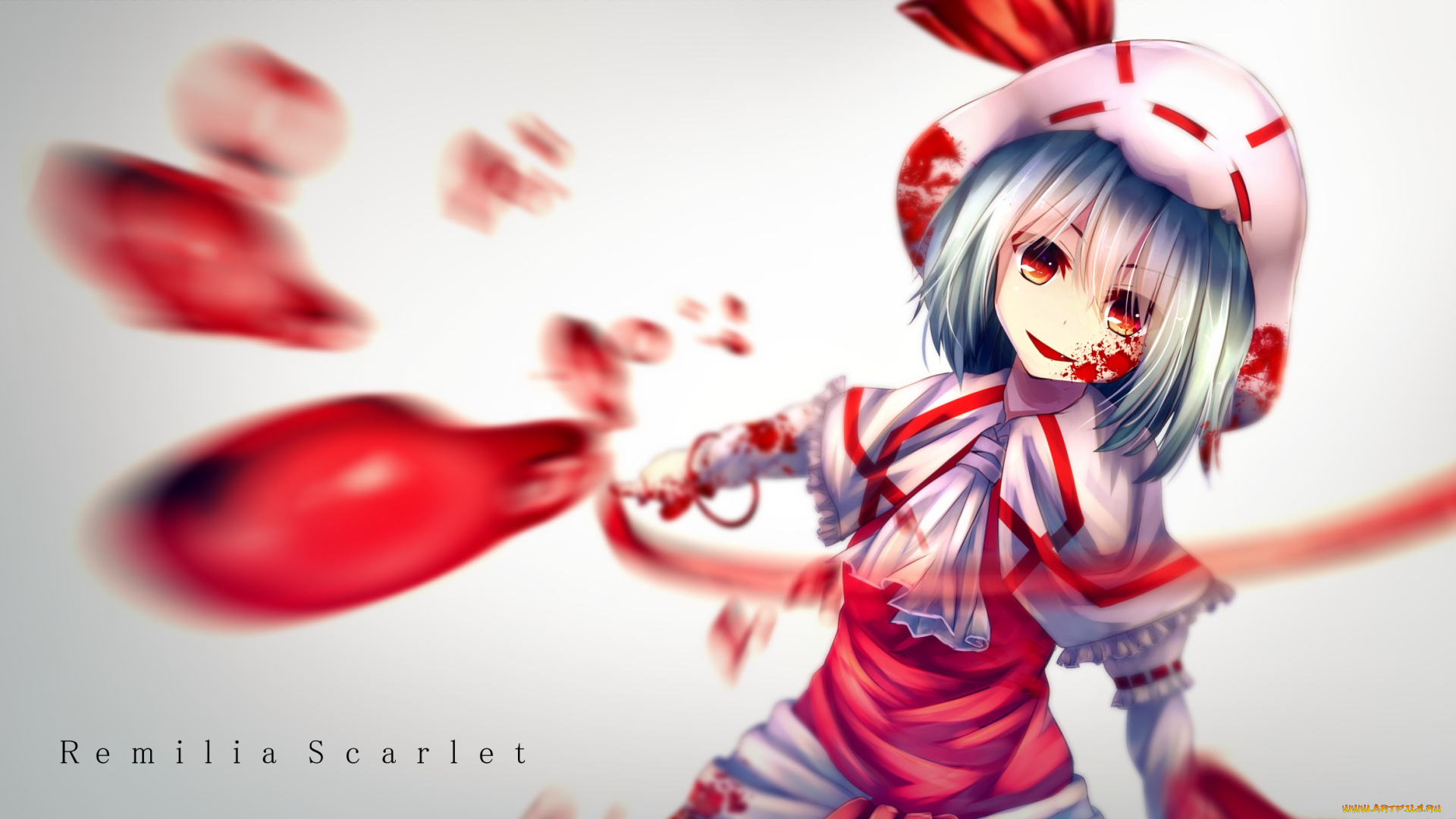 аниме, touhou, арт, kagayan1096, взгляд, улыбка, девушка, remilia, scarlet, кровь