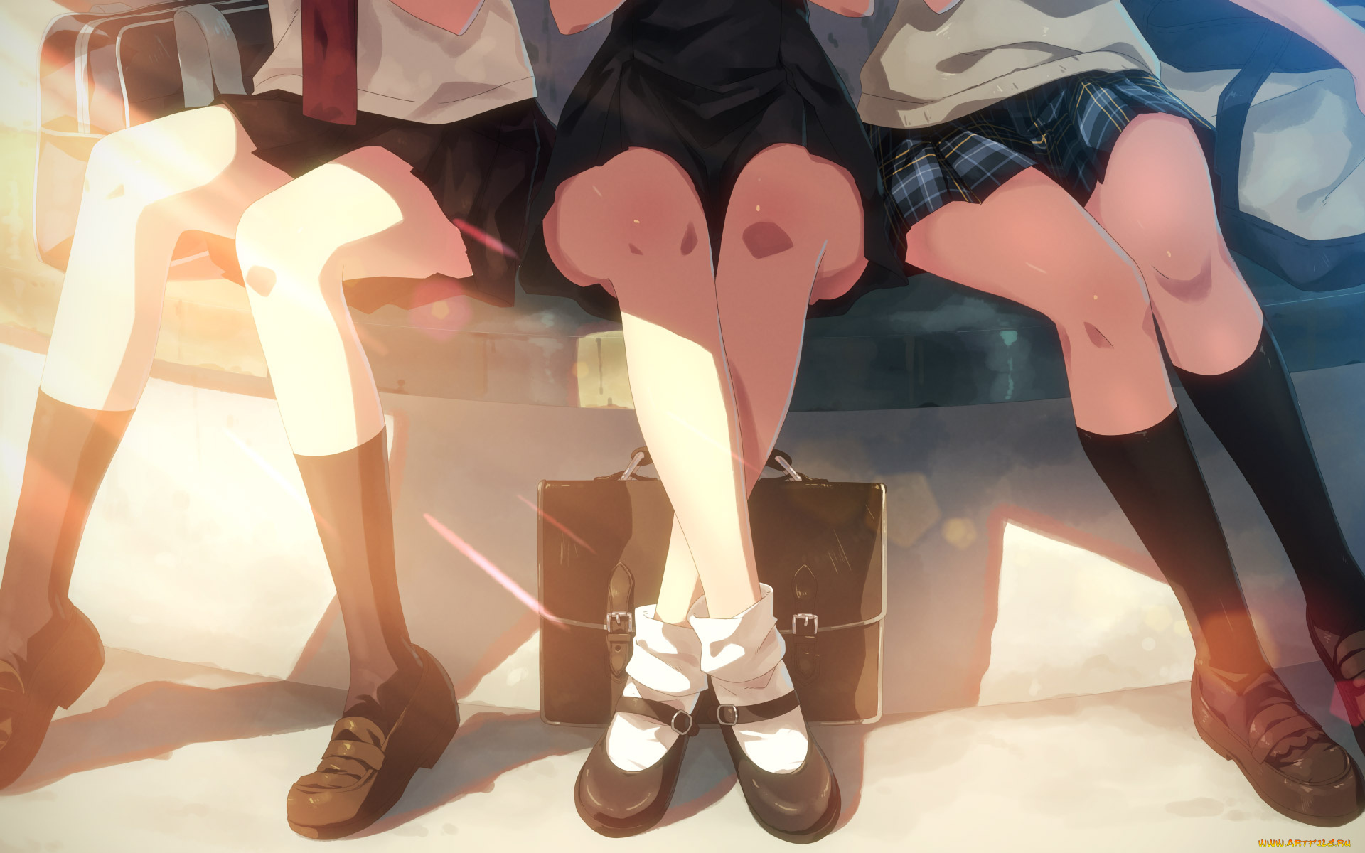 аниме, unknown, , другое, девушки, yuuki, tatsuya, ноги, трио