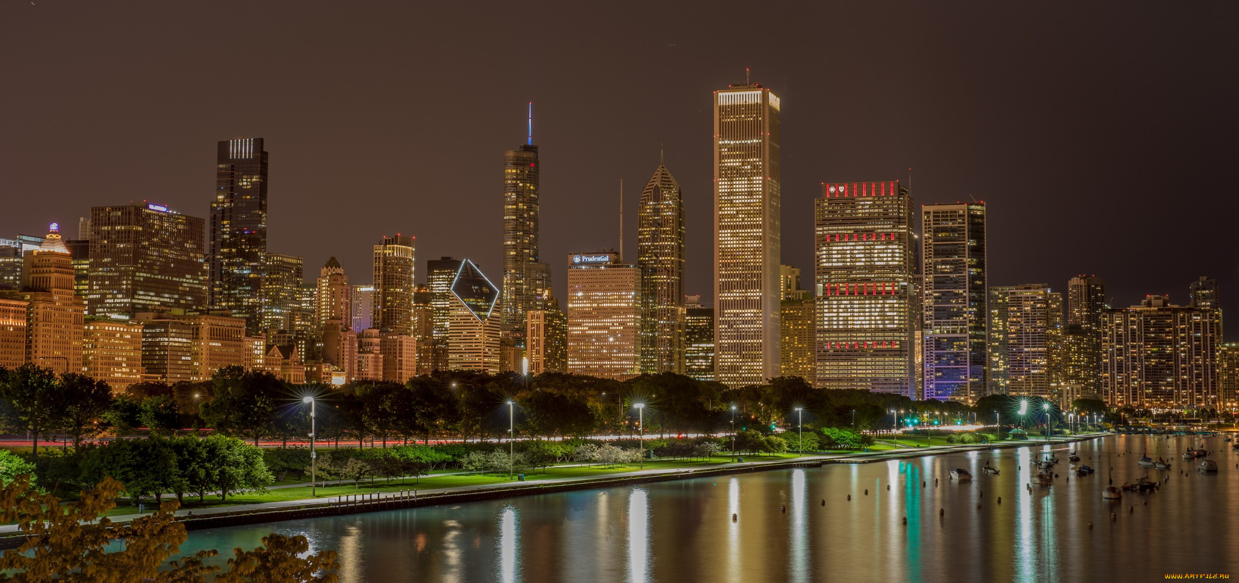 chicago, blackhawks, города, Чикаго, , сша, огни, ночь, река, небоскребы