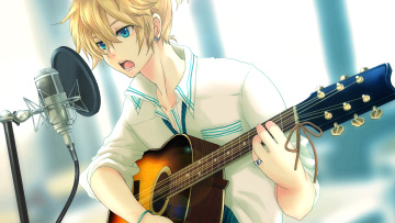 Картинка аниме vocaloid мальчик гитара вокалоид kagamine len