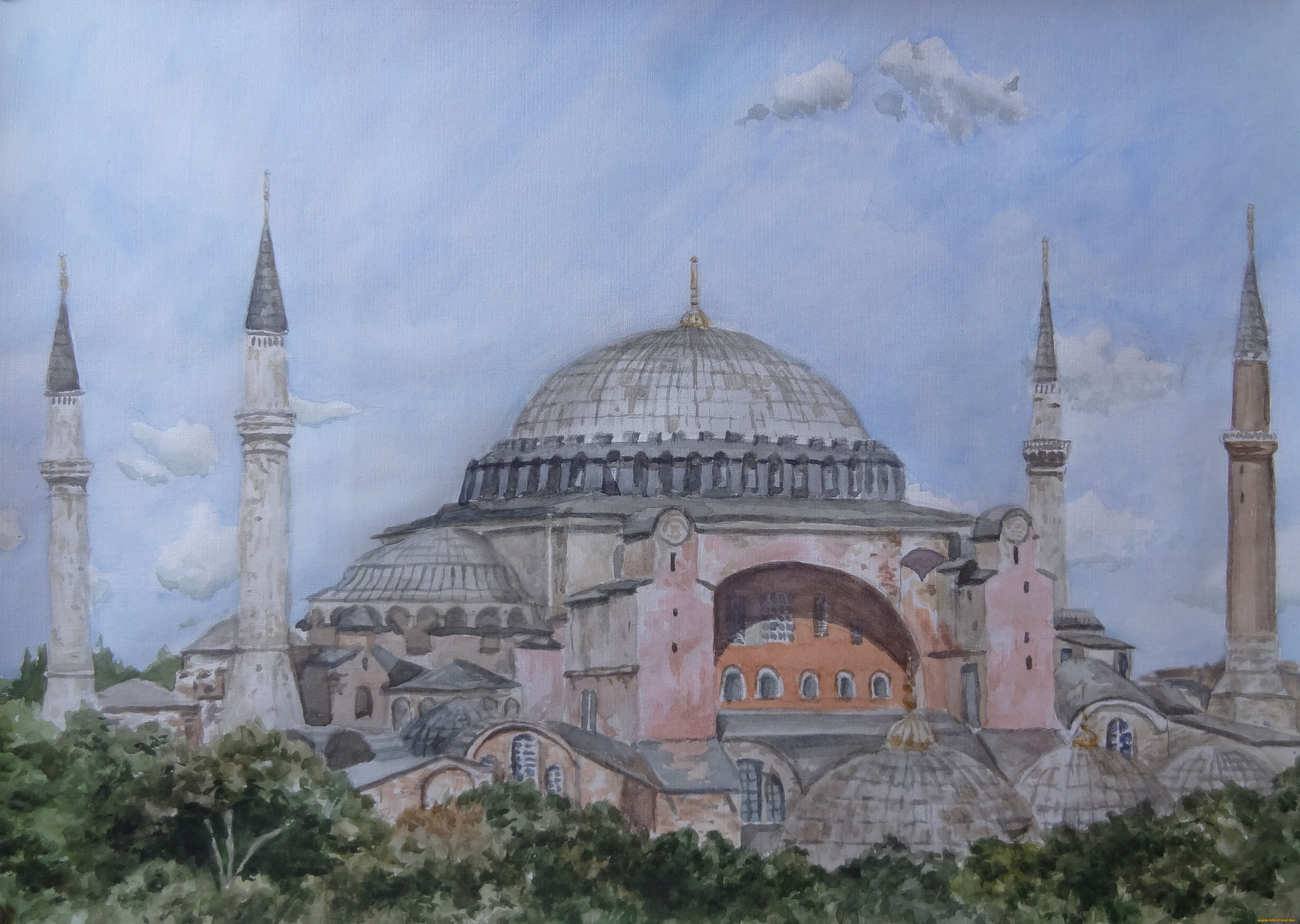 рисованные, города, мечеть