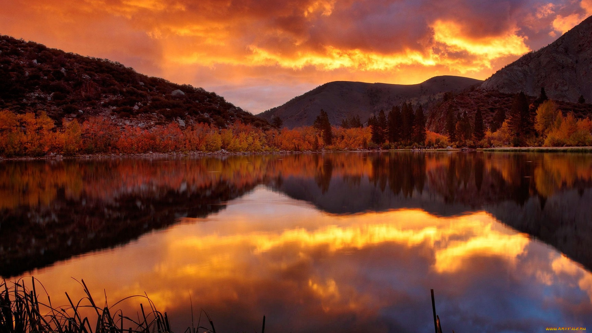 amazing, red, lake, sunset, природа, реки, озера, тучи, озеро, закат, горы