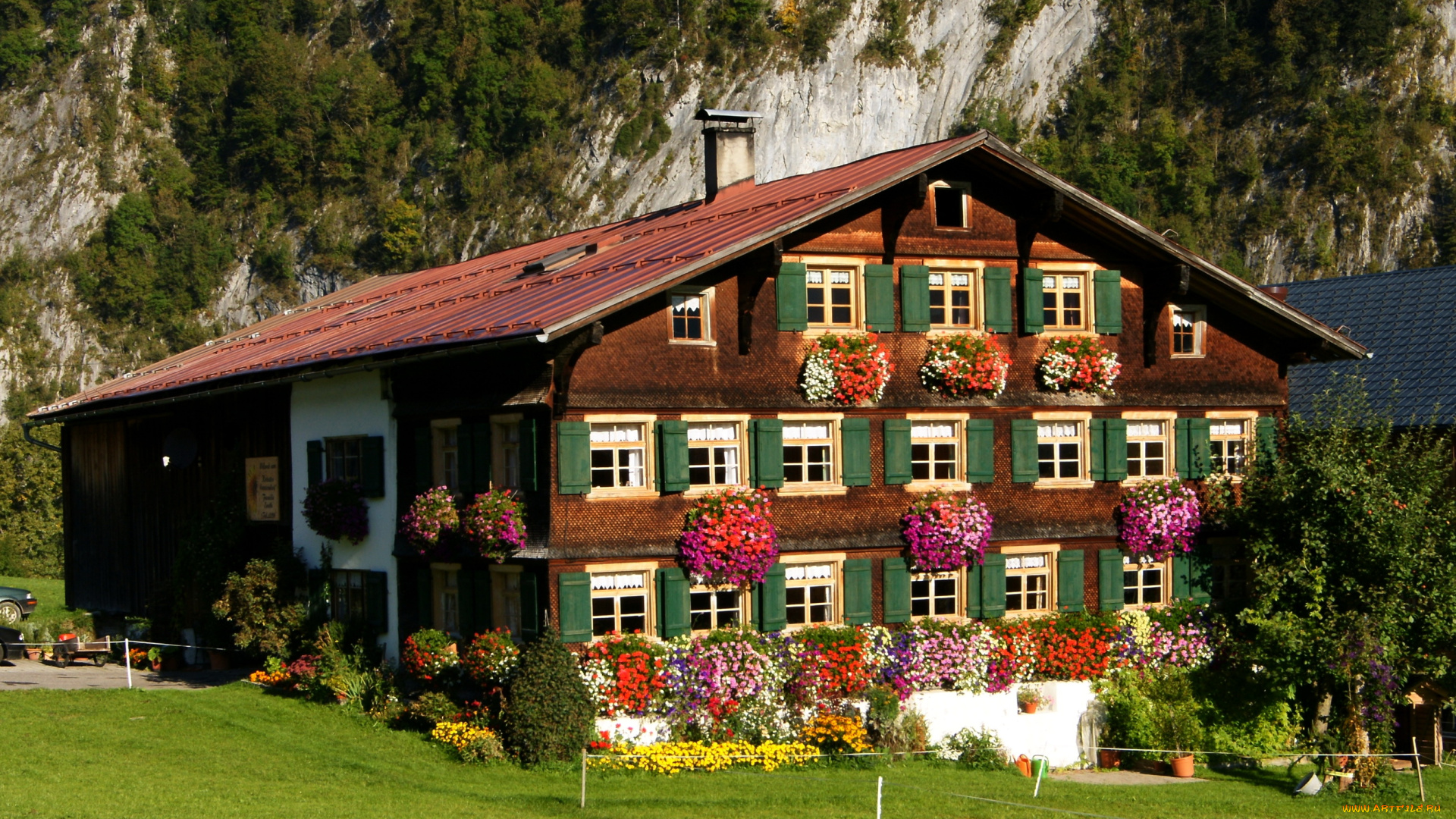 argenau, austria, города, здания, дома, цветы, дом, горы