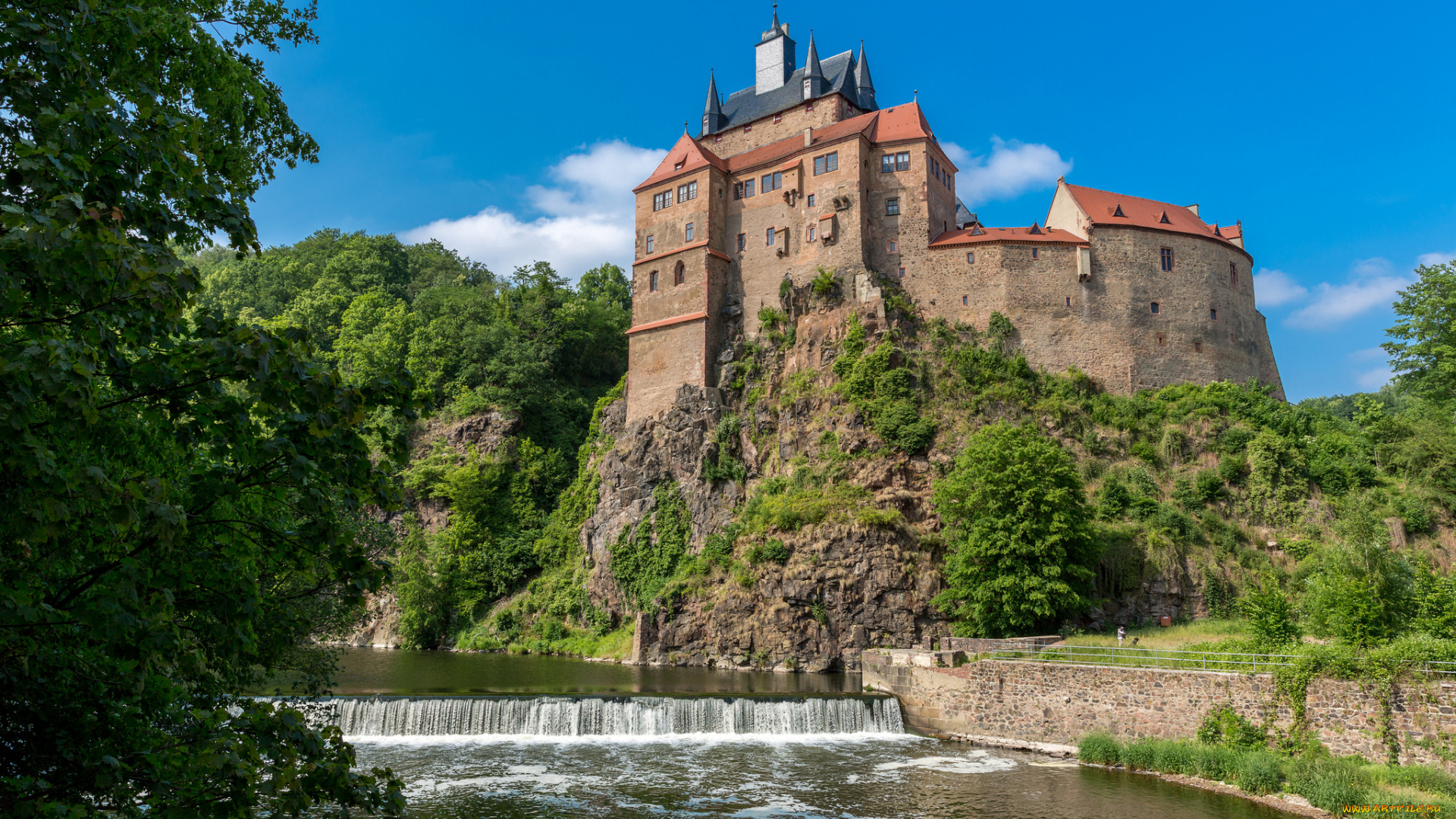 burg, kriebstein, города, замки, германии, лес, река