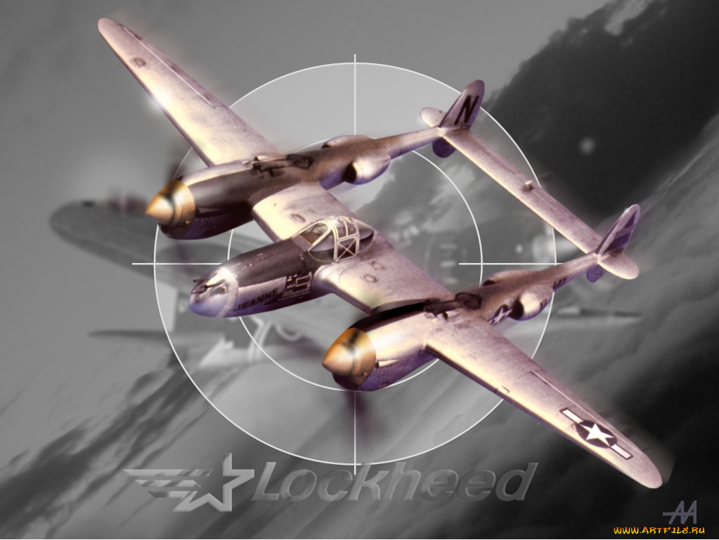 авиация, 3д, рисованые, graphic, p-38, lightning