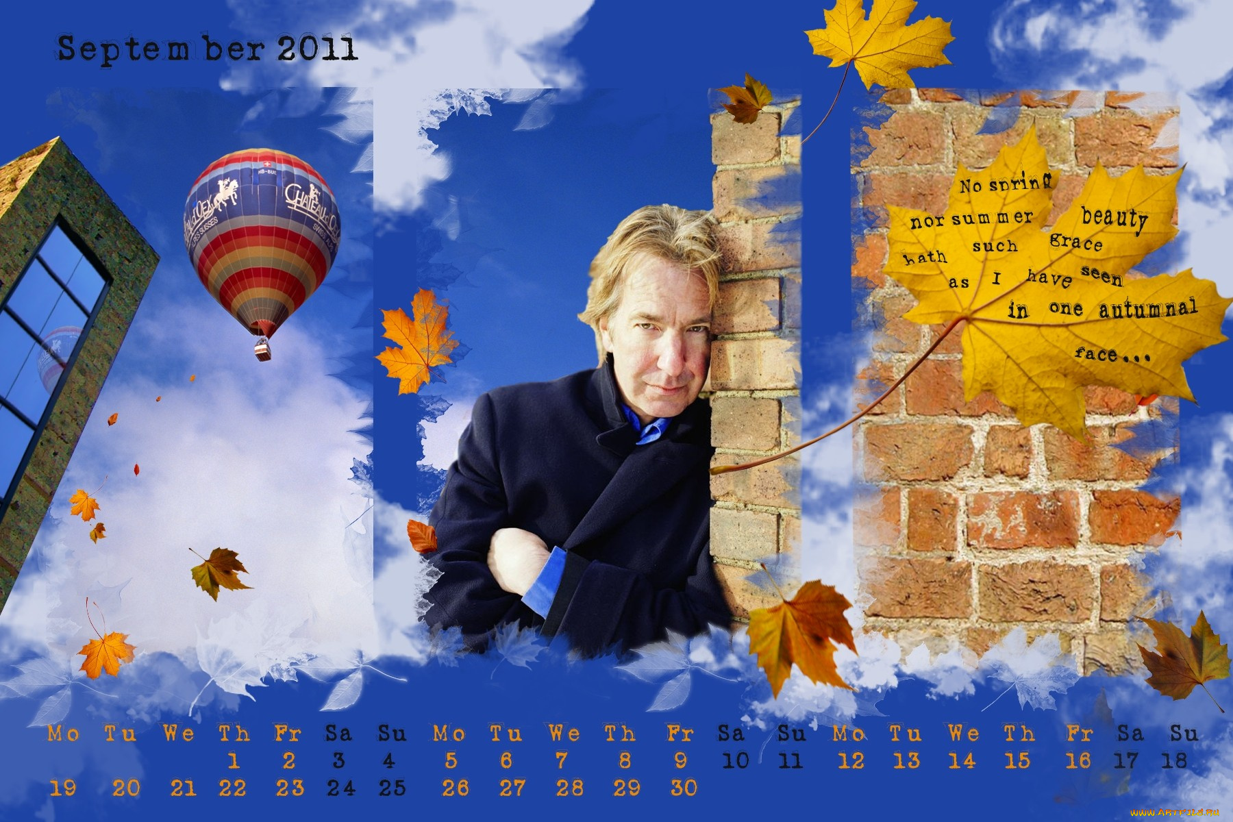 календари, знаменитости, осень, листья, стена, алан, рикман