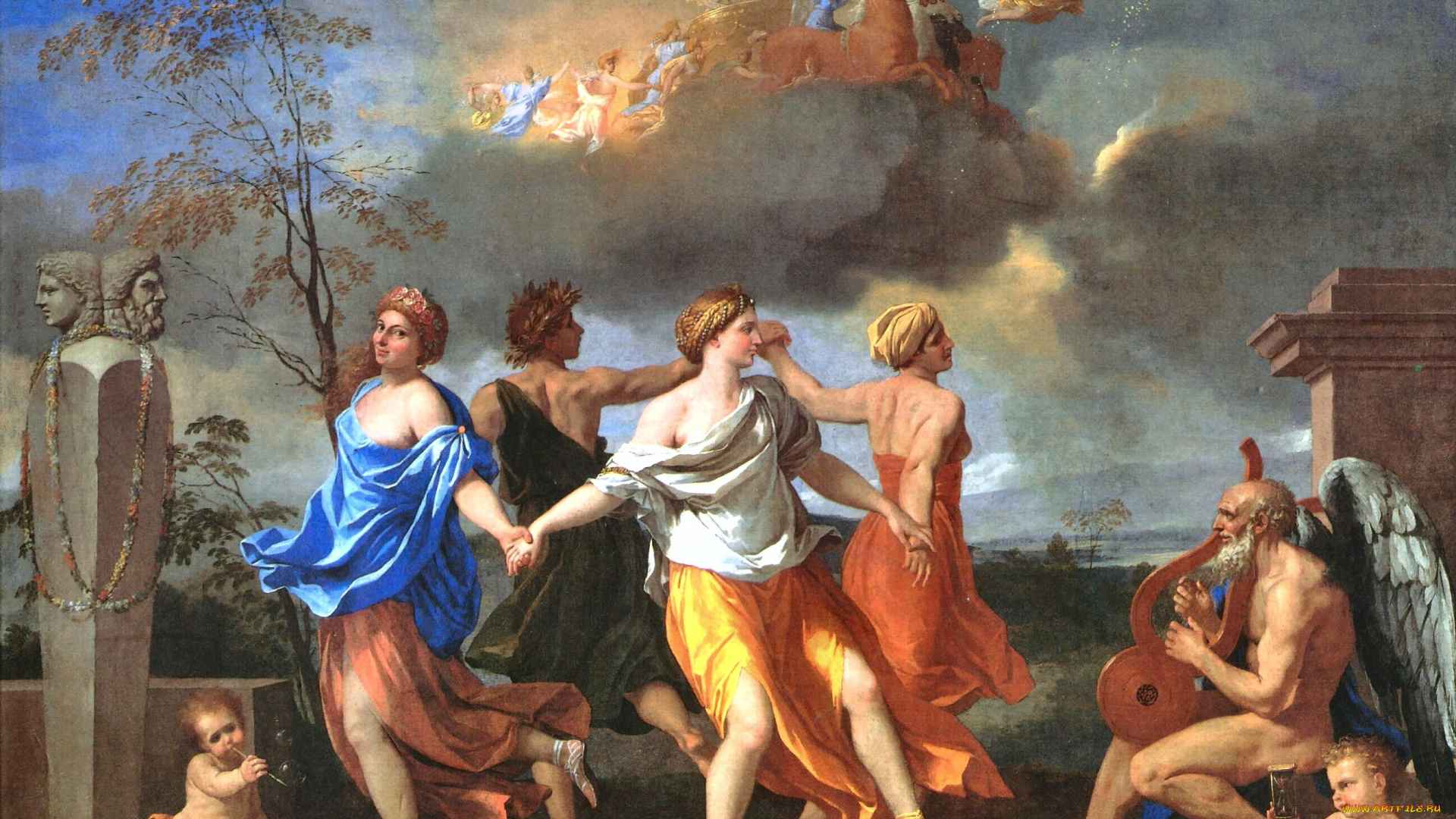 никола, пуссен, «танец, под, музыку, времени», рисованные, nicolas, poussin, танец