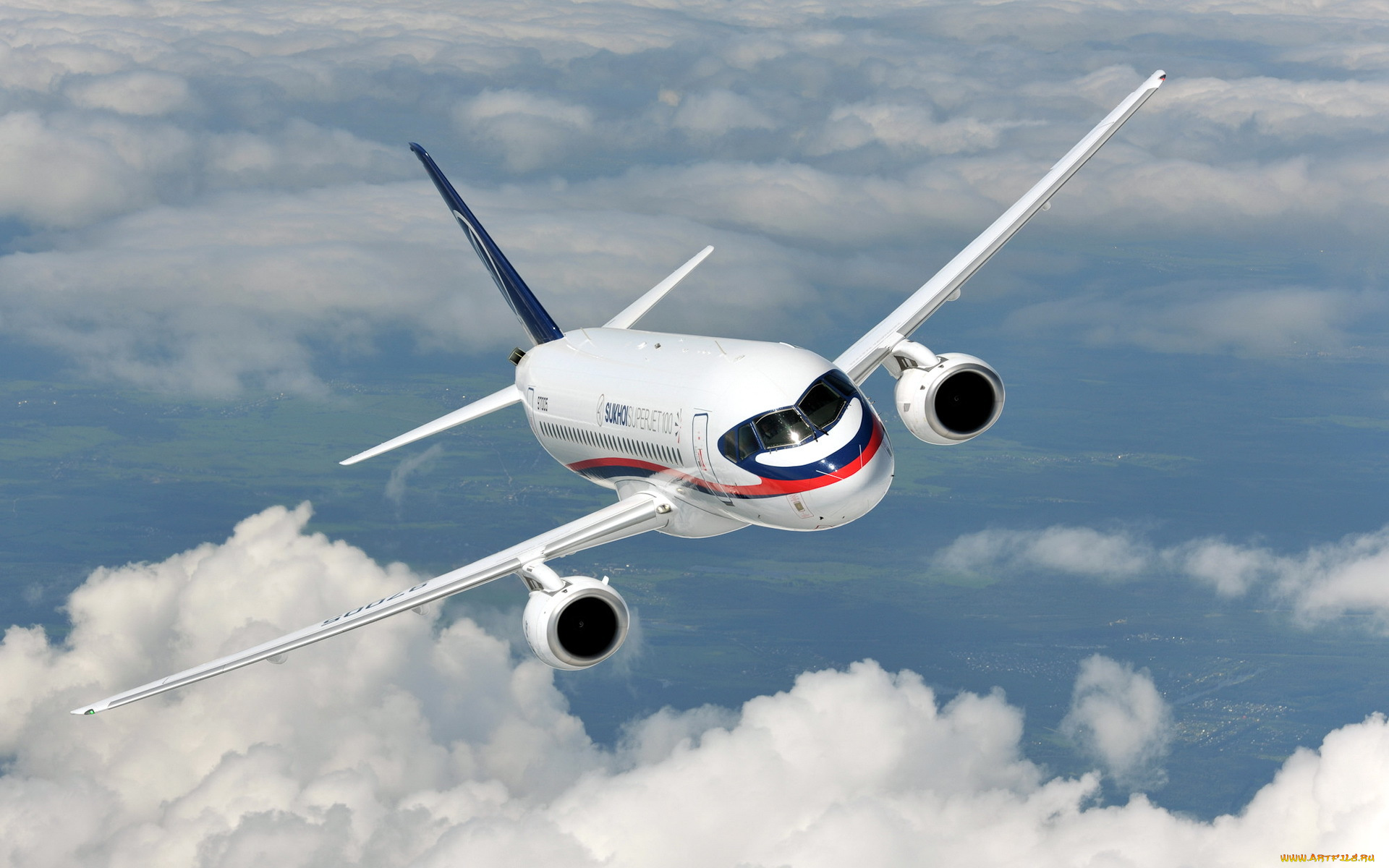 sukhoi, superjet, 100, авиация, пассажирские, самолёты, облака, полет, лайнер