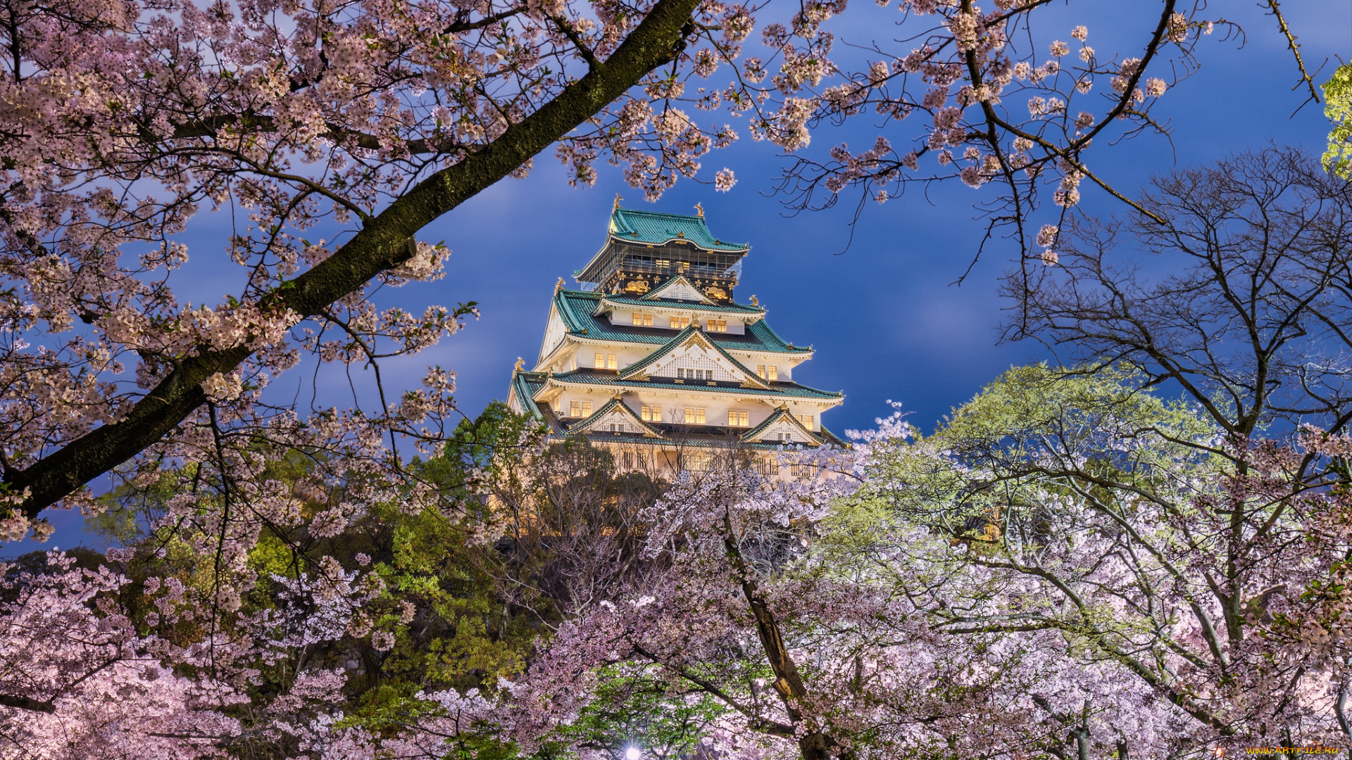 osaka, castle, города, замки, Японии, парк, замок