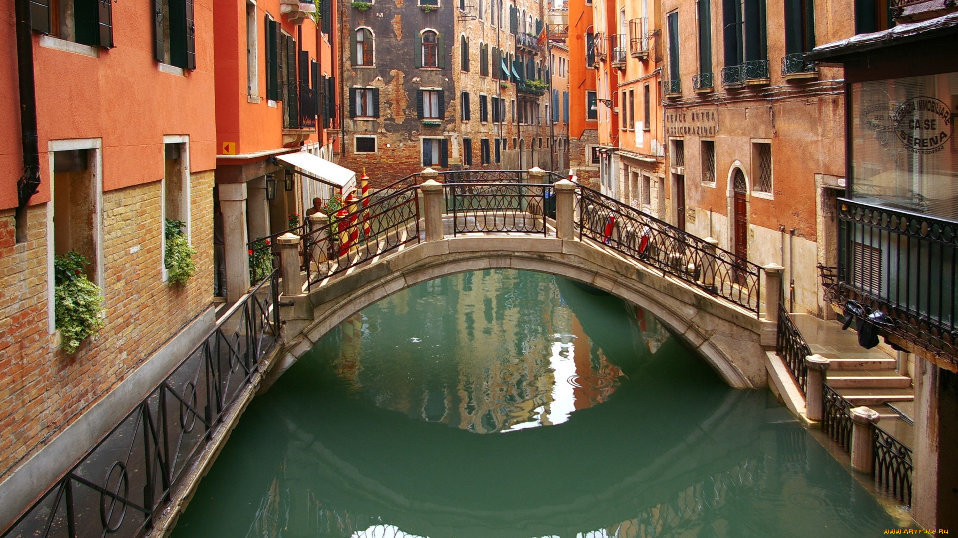 венеция, города, италия, дома, вода, канал, мостик