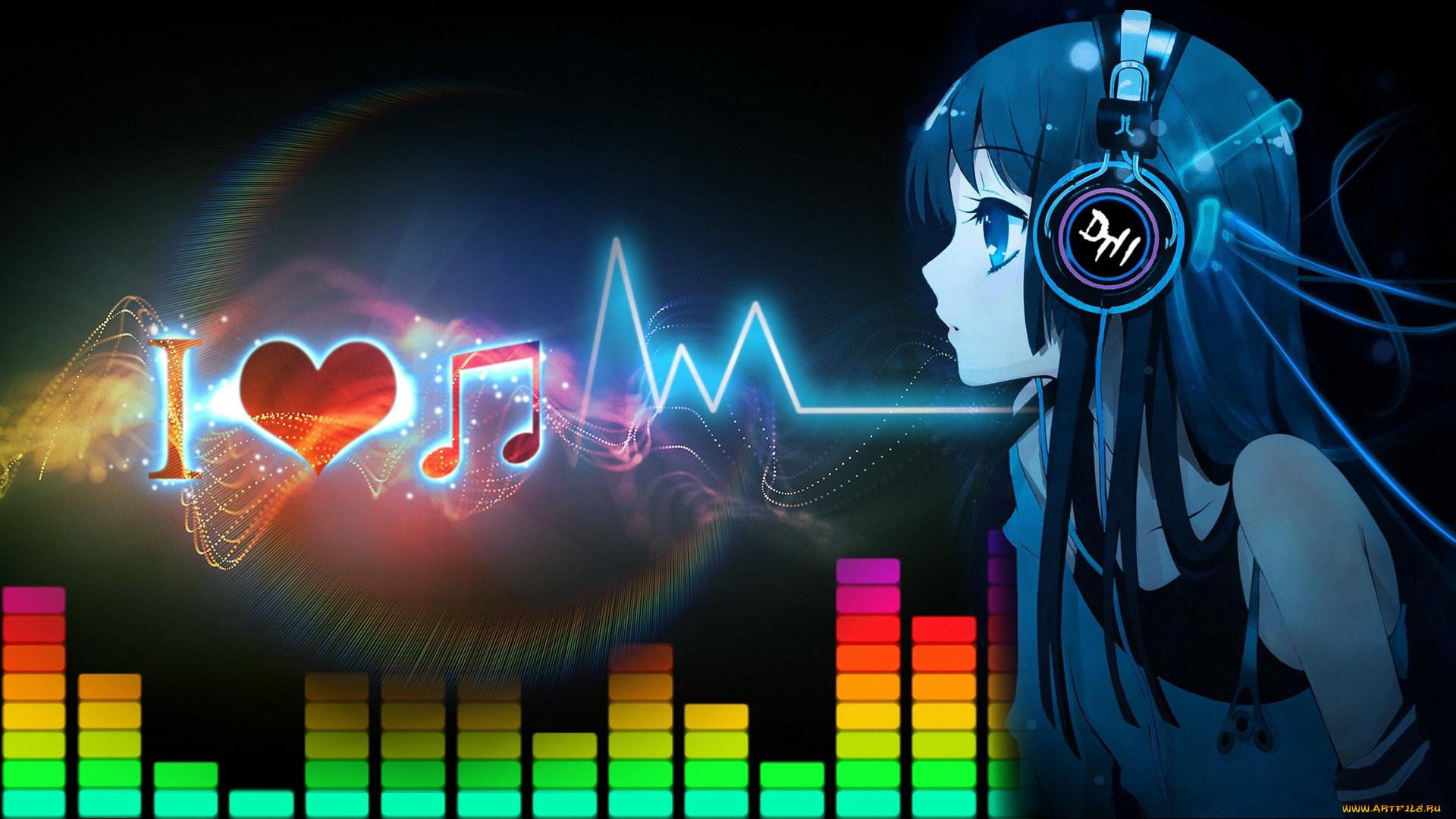 аниме, headphones, instrumental, сердечко, девушка