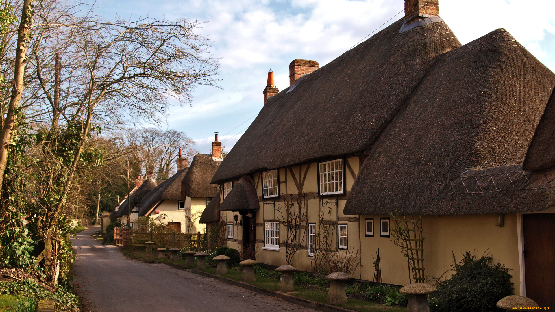 wherwell, hamphire, англия, города, улицы, площади, набережные, дорога, деревья, улица, дома