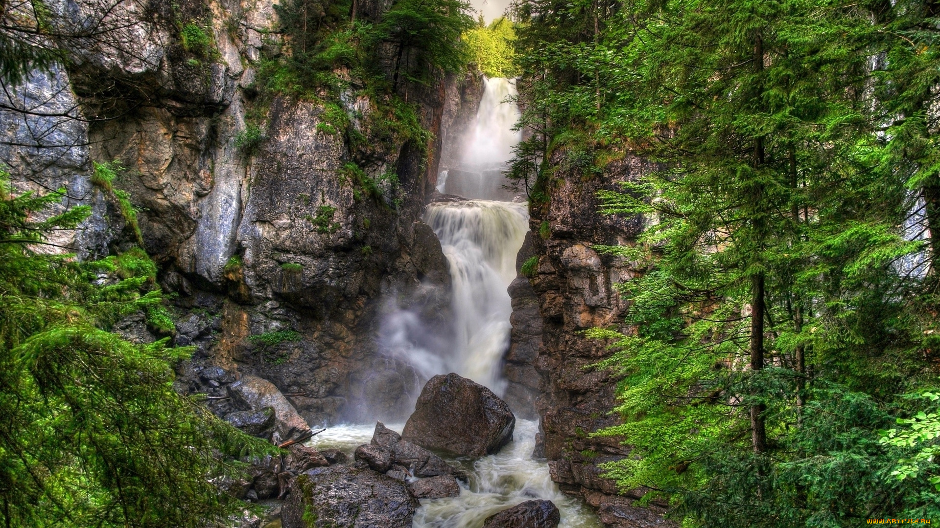 природа, водопады, поток, скала