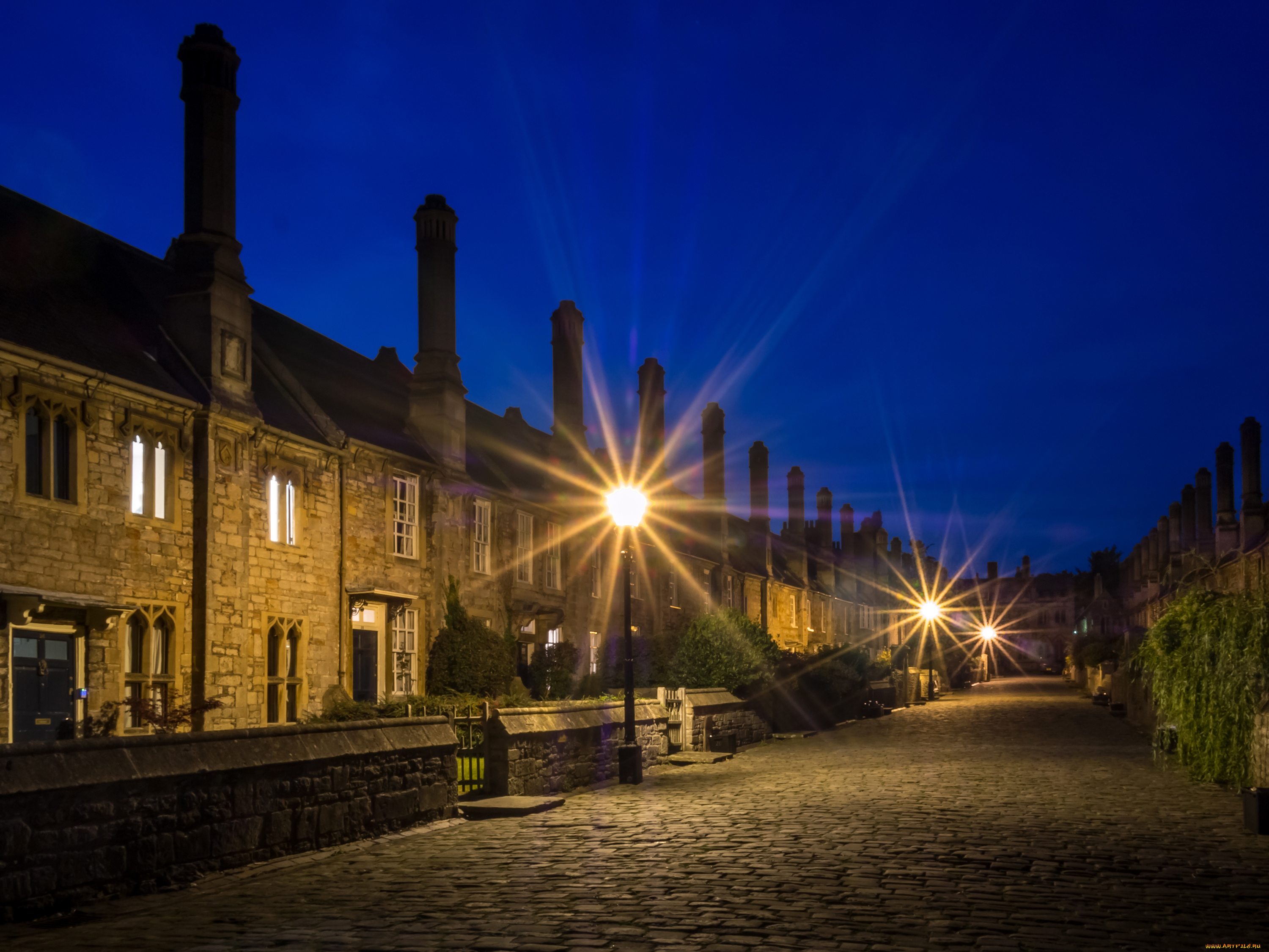 города, -, огни, ночного, города, англия, england, wells, somerset, огни, ночь, улица, дома