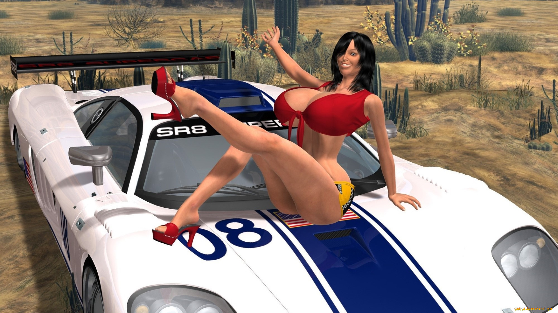 автомобили, 3d, car&girl, автомобиль, улыбка, фон, взгляд, девушка