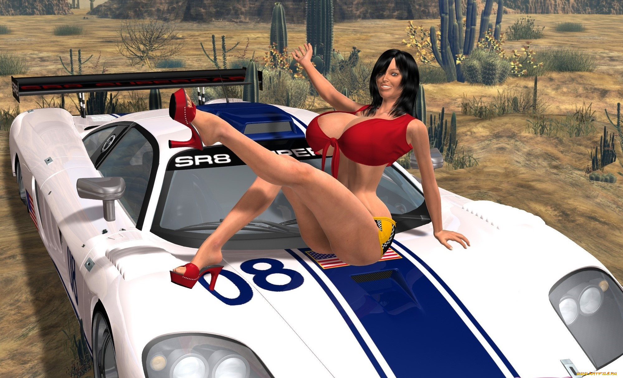 автомобили, 3d, car&girl, автомобиль, улыбка, фон, взгляд, девушка