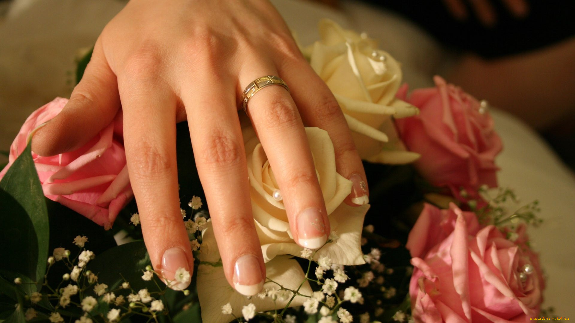 разное, руки, кольцо, обручальное, розы
