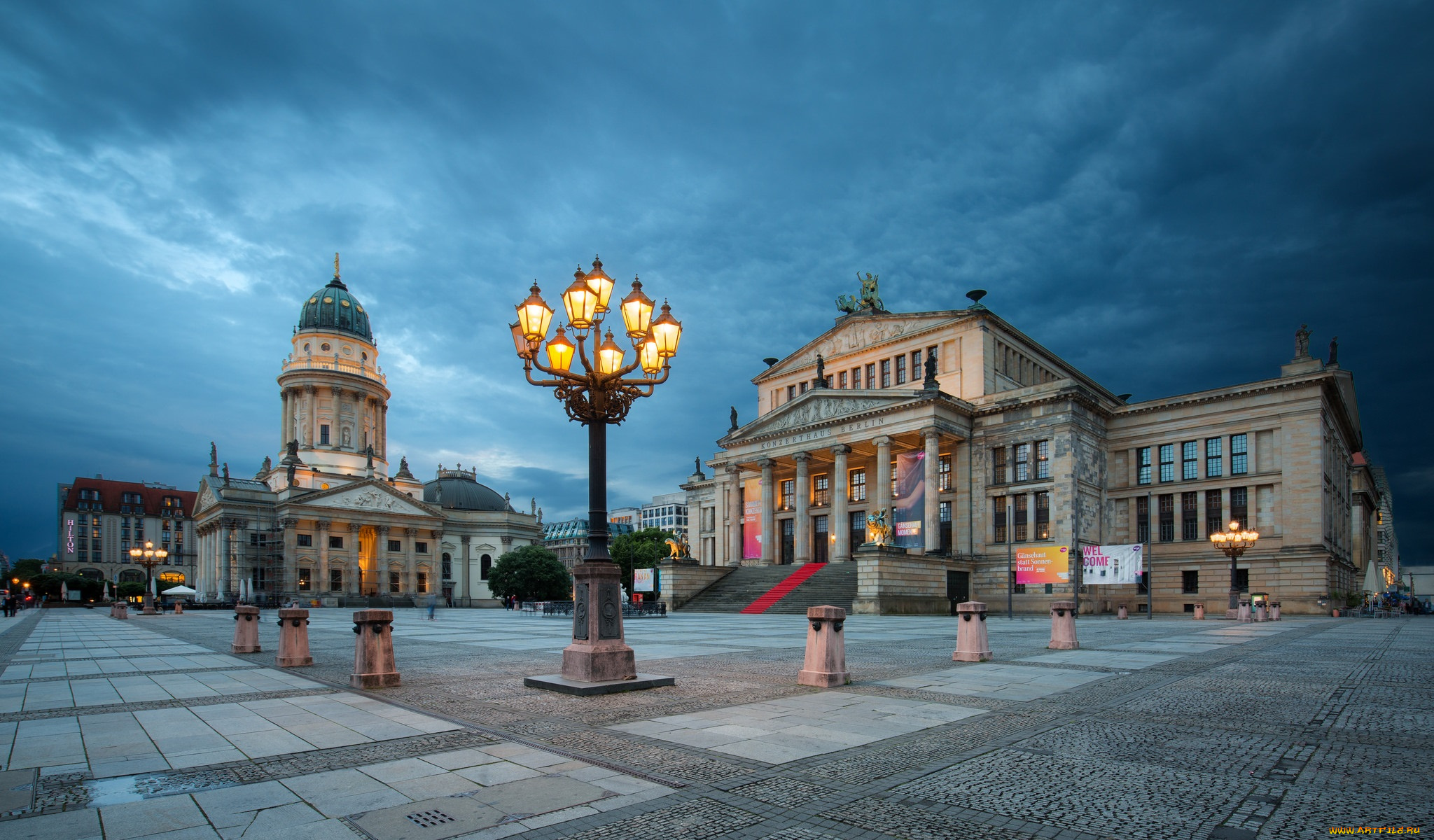 gendarmenmarkt, города, берлин, , германия, дворец, площадь, фонарь