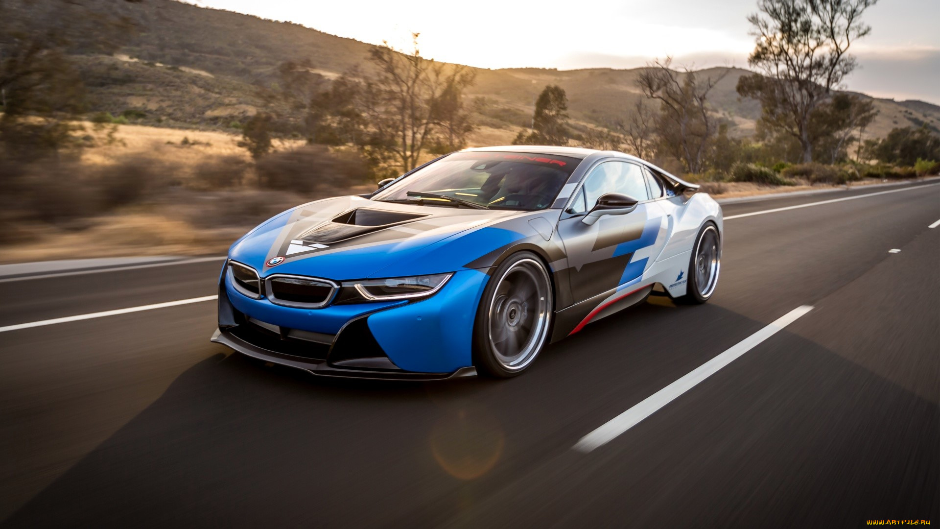 bmw, i8, автомобили, bmw, синий, дорога, скорость, горы