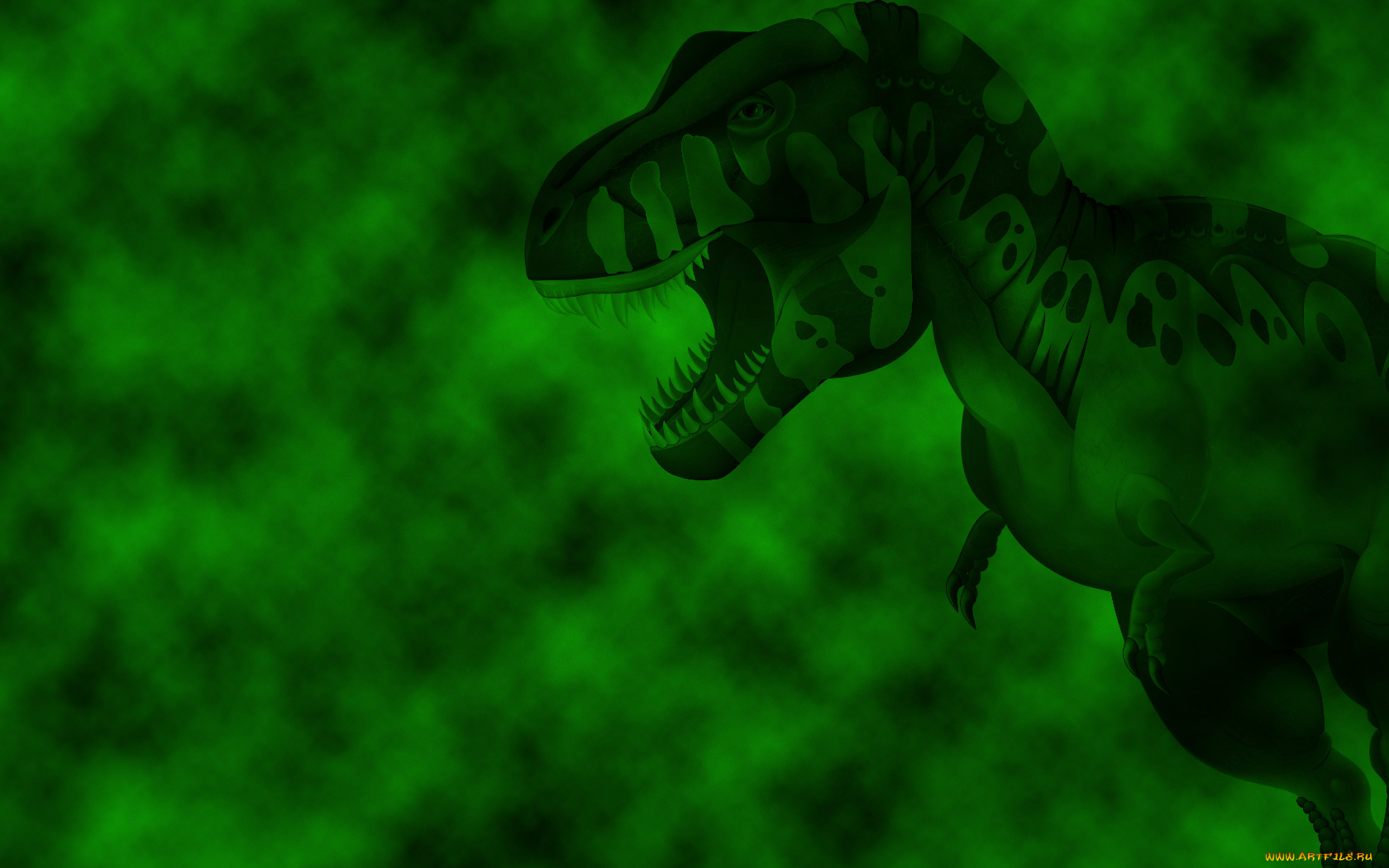 динозавр, 3д, графика, creatures, существа, green, зеленый, тираннозавр