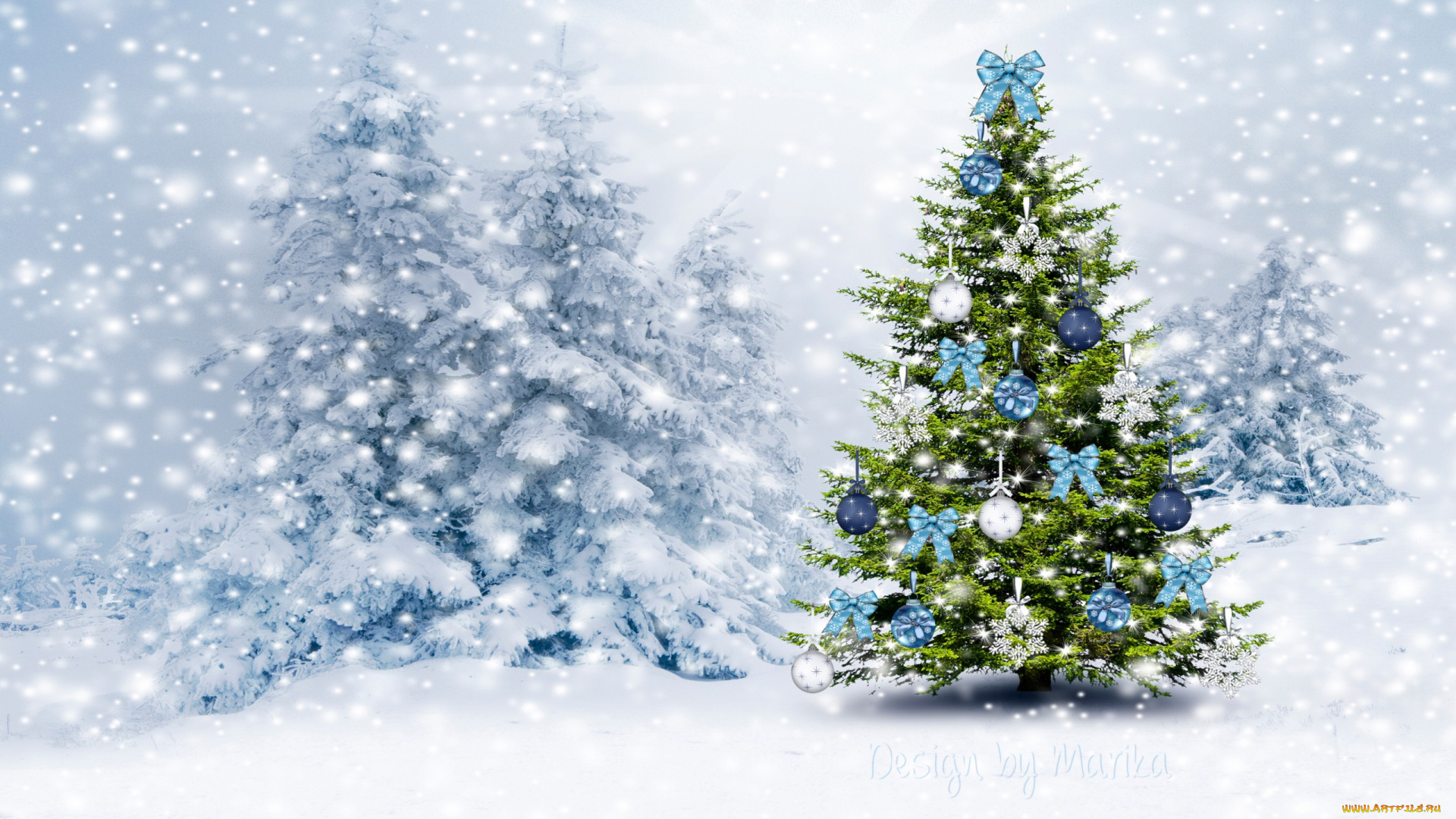 3д, графика, праздники, , holidays, лес, снег, елка, зима, рождество, новый, год, design, by, marika, forest, winter, snow, tree, christmas