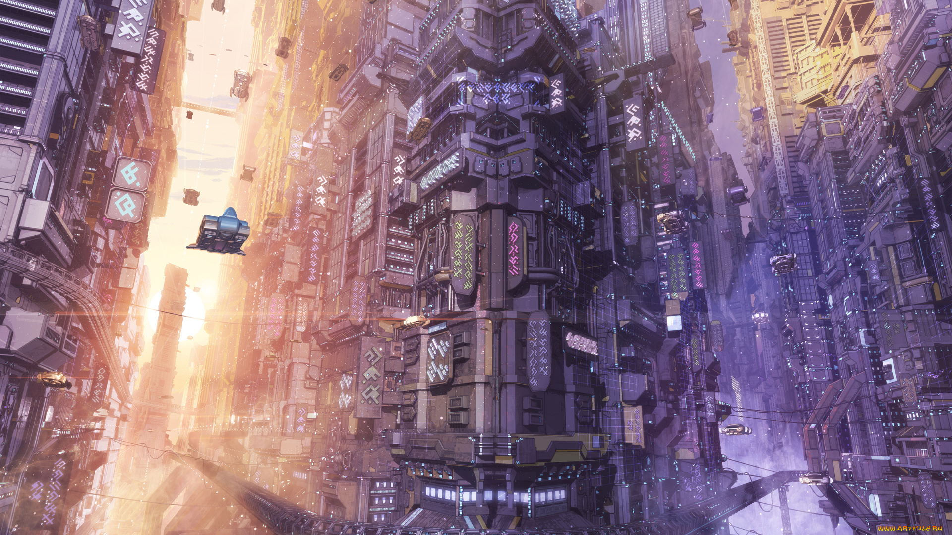 аниме, -weapon, , blood, &, technology, arsenixc, город, фантастика, здания, летающий, транспорт