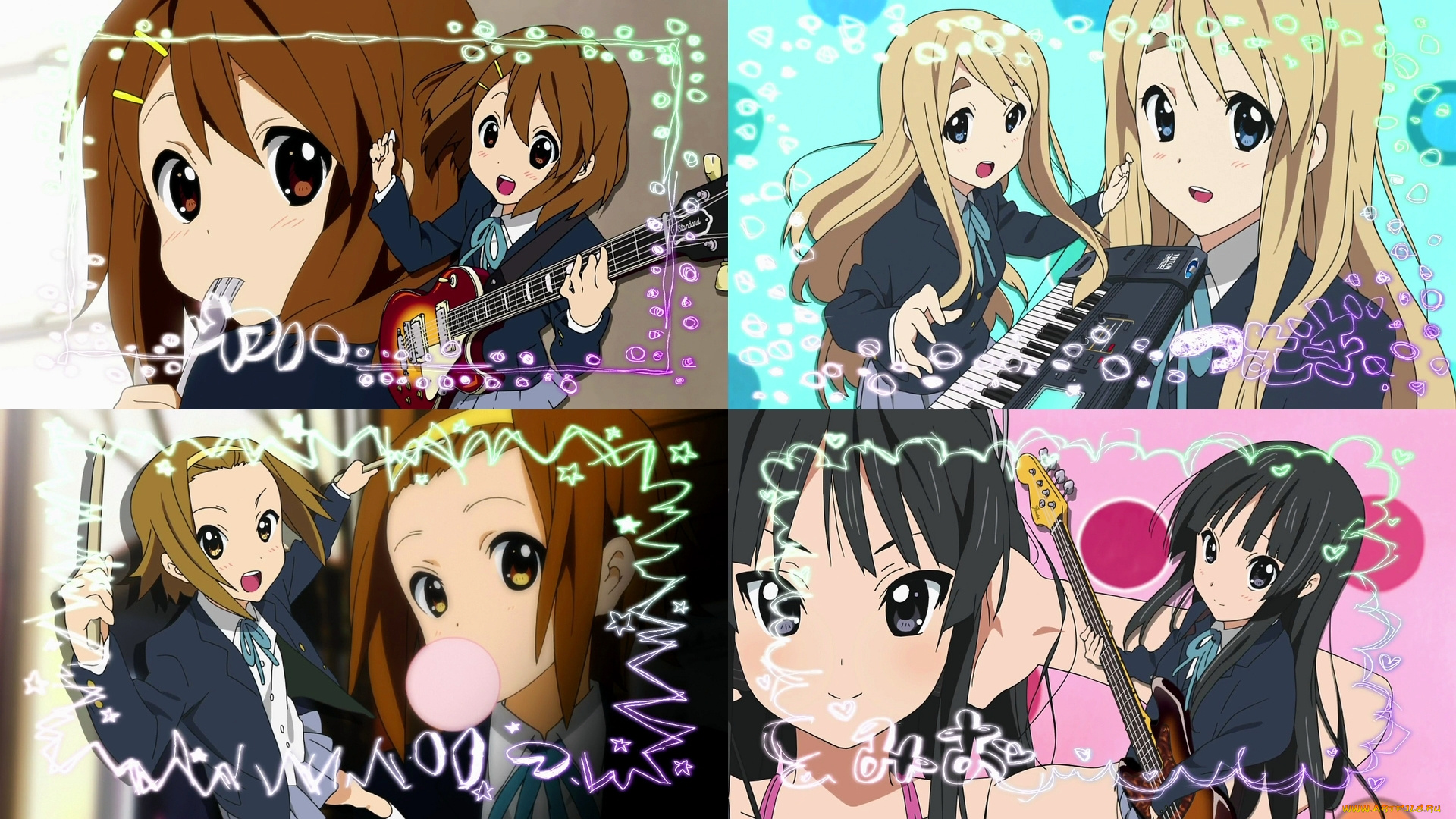 аниме, k-on, девушки, взгляд