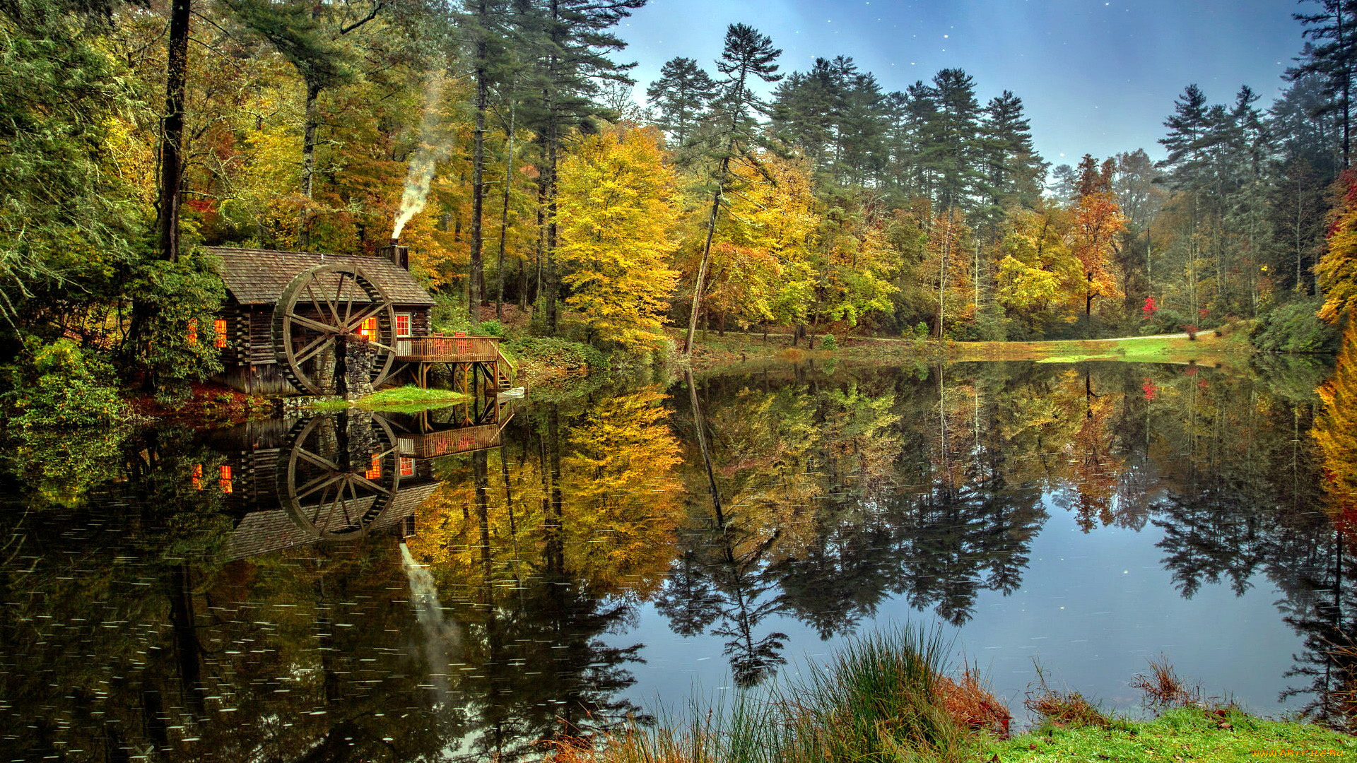 разное, мельницы, река, мельница, осень