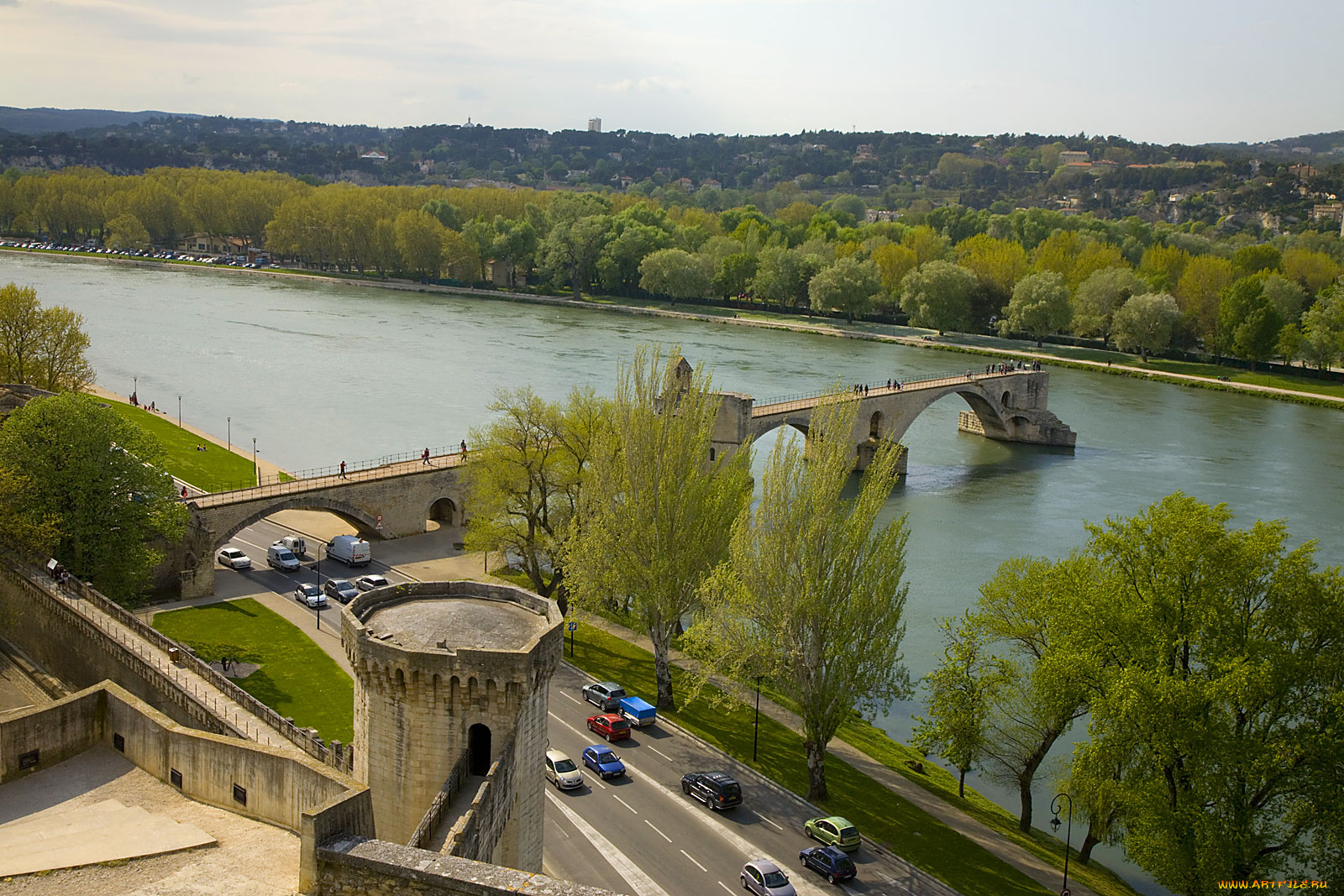 avignon, provence, города, мосты, река, машины