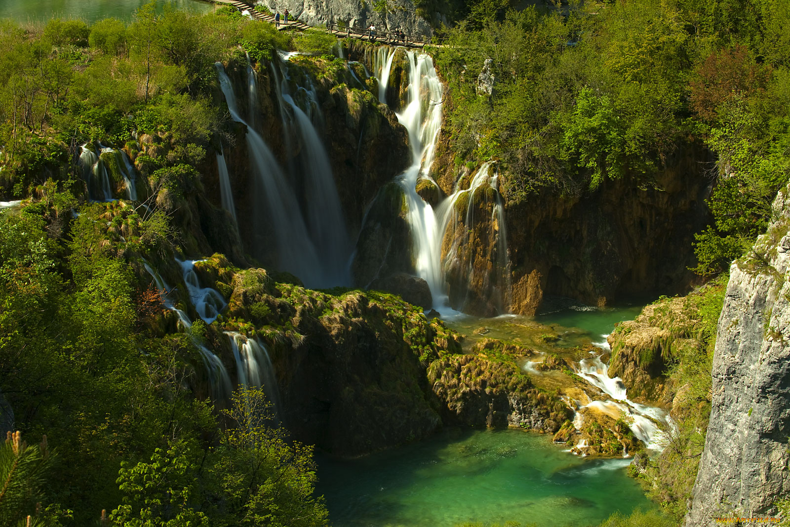 плитвицкие, озёра, хорватия, природа, водопады, мостик, вода, зелень