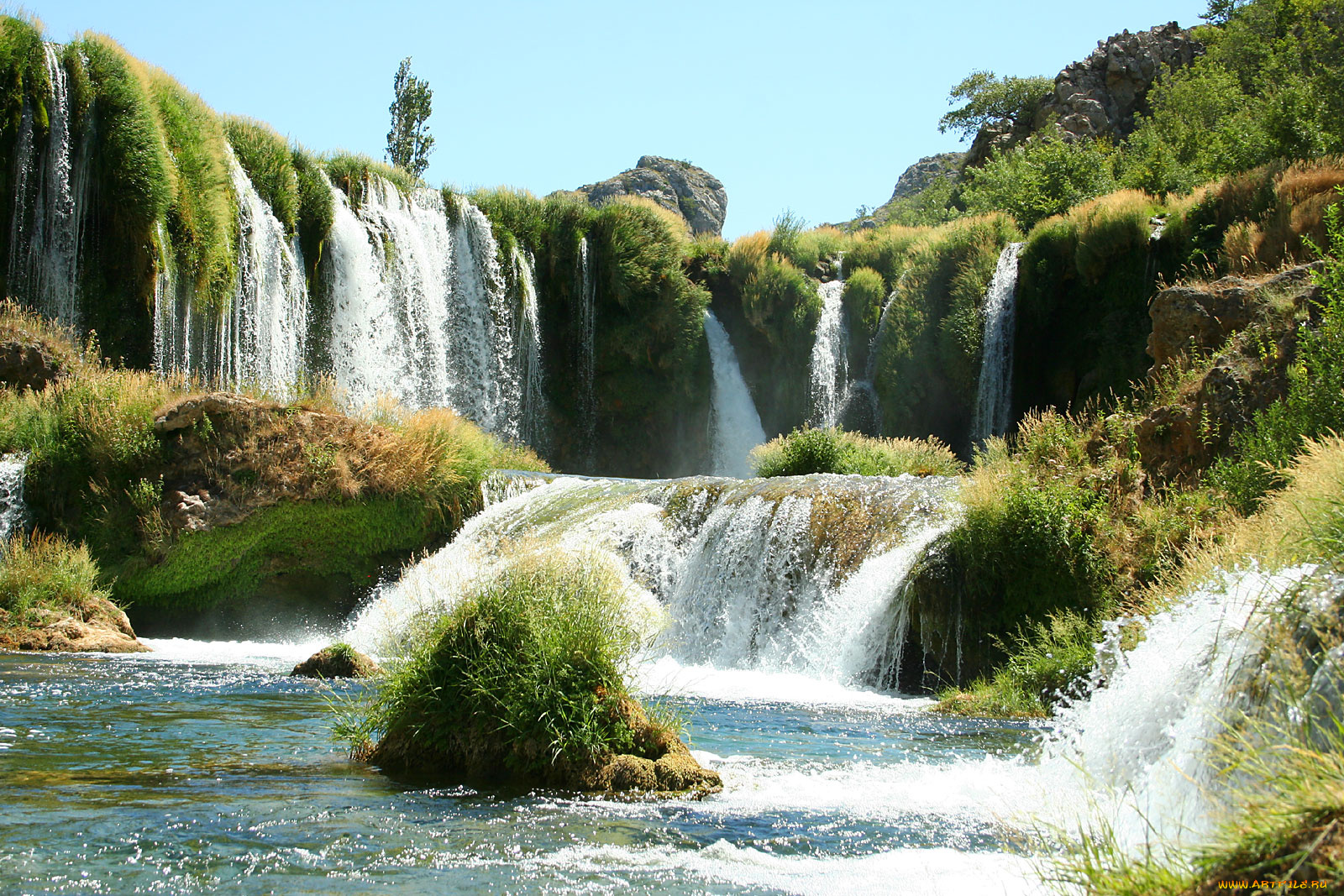 водопады, на, реке, zrmanja, хорватия, природа, красивые