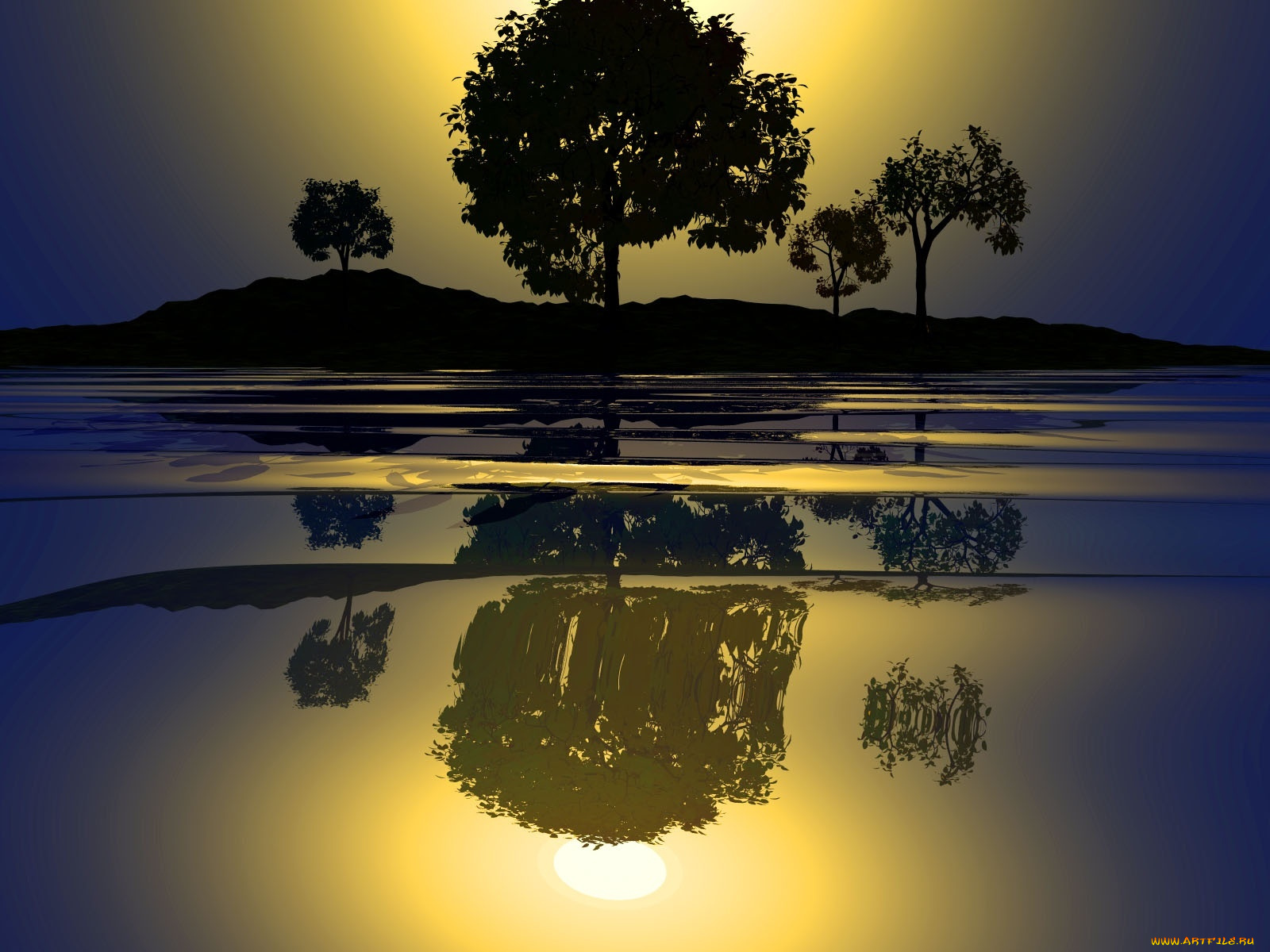 природа дерево графика отражение nature tree graphics reflection скачать