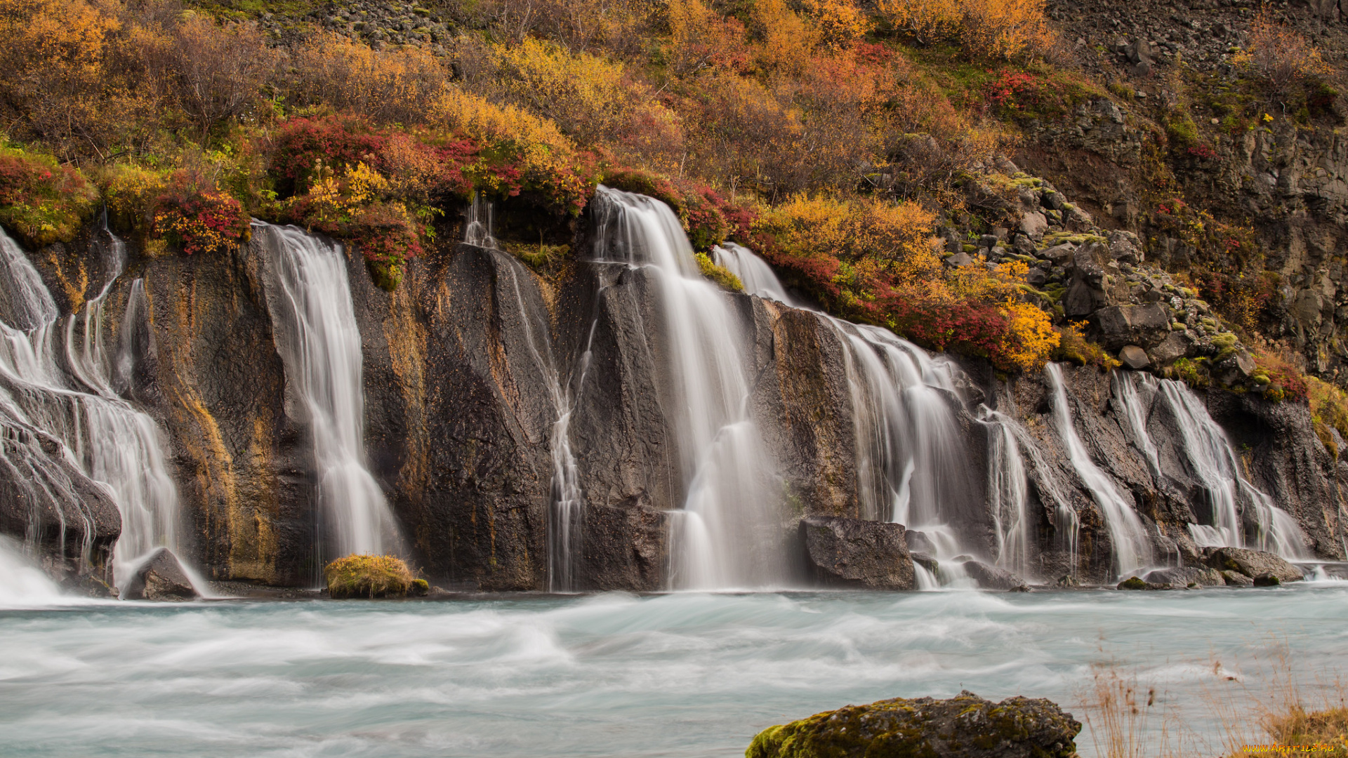 природа, водопады, осень, водопад, река, скала, горы