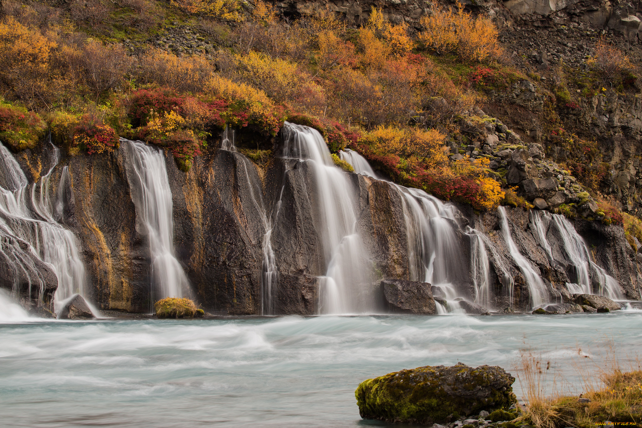 природа, водопады, осень, водопад, река, скала, горы