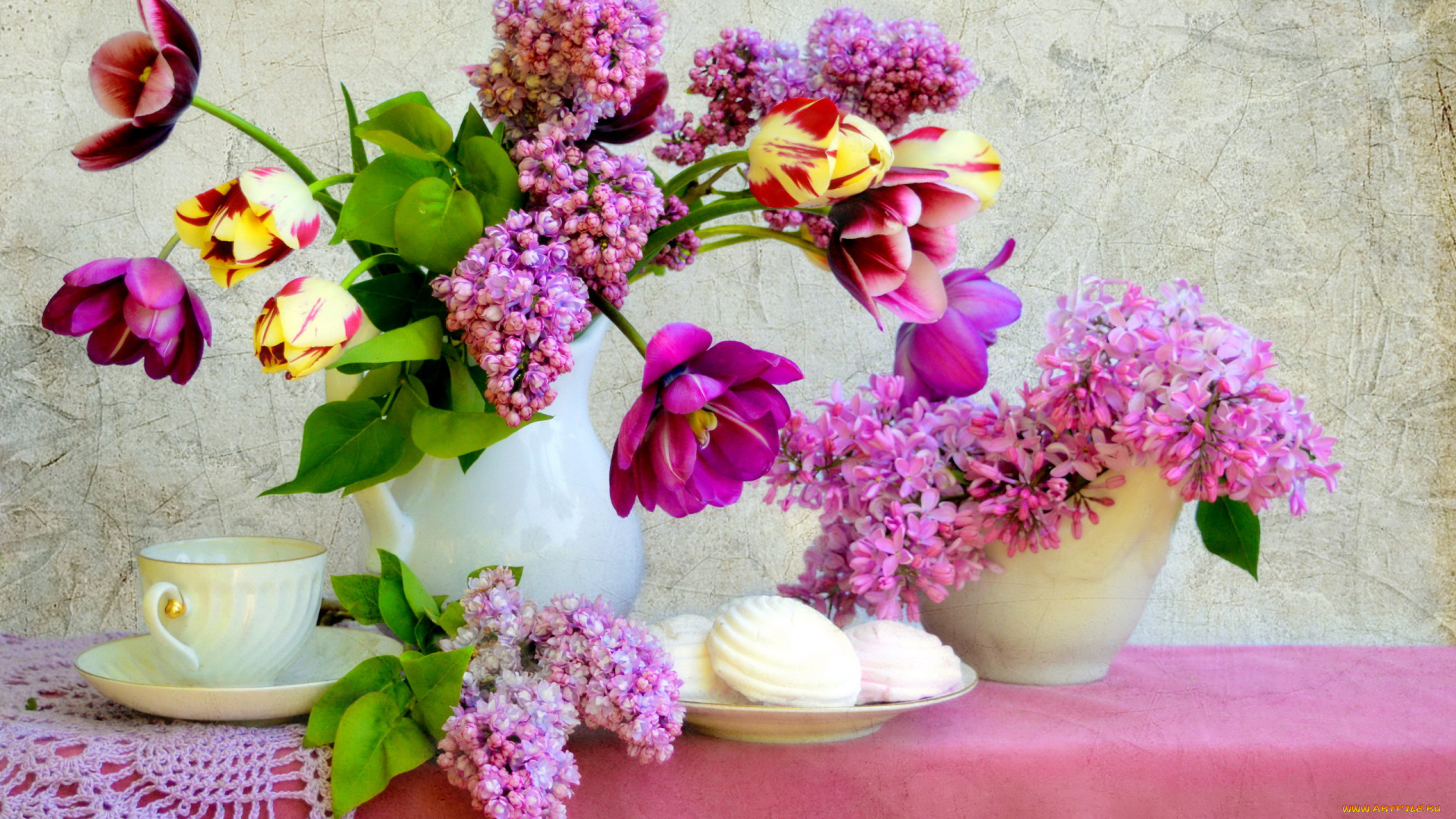 цветы, букеты, , композиции, сирень, тюльпаны