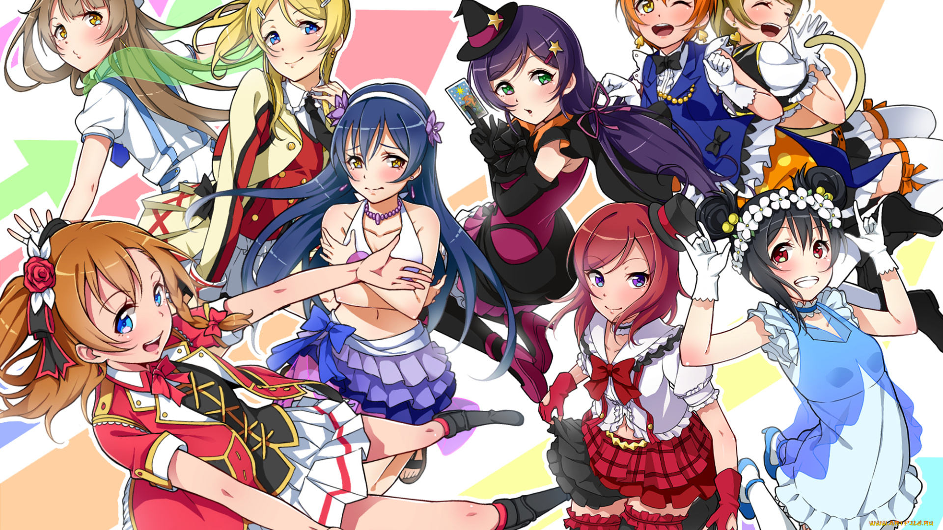 аниме, love, live, , school, idol, project, фон, взгляд, девушки