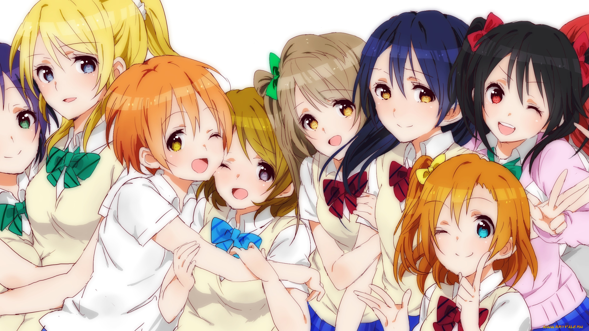 аниме, love, live, , school, idol, project, фон, взгляд, девушки