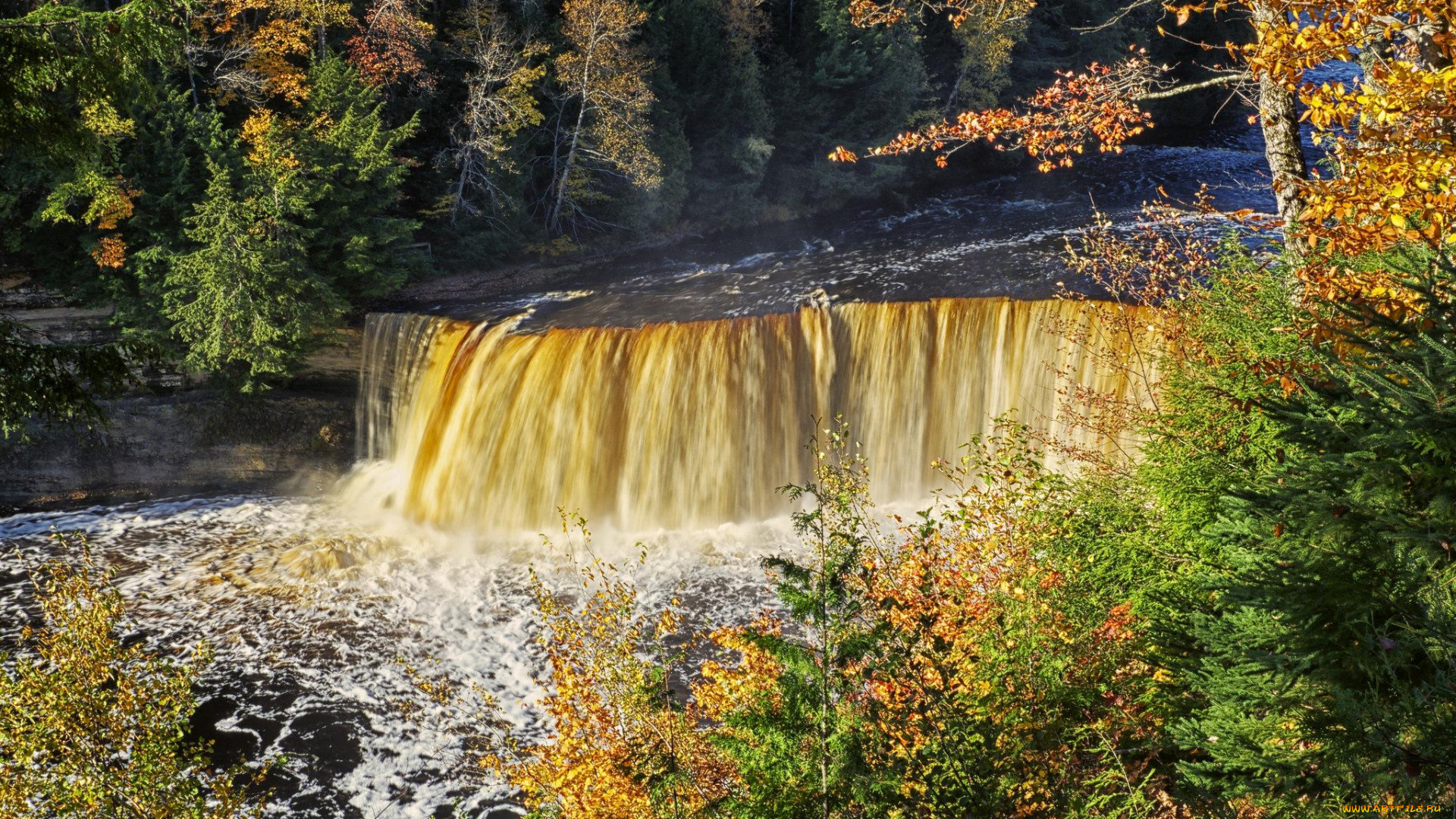 природа, водопады, река, водопад, скала