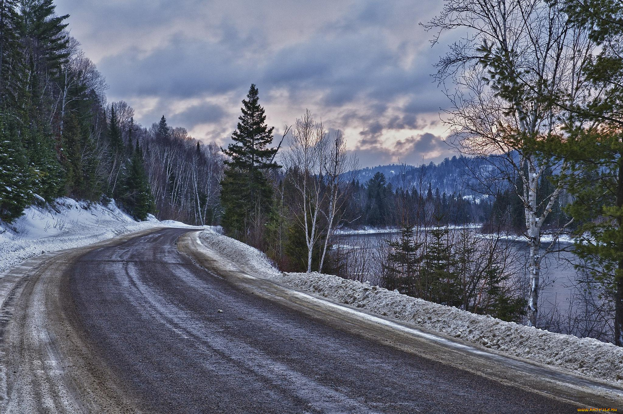 природа, дороги, снег, дорога