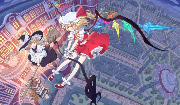 Картинка аниме touhou девушки взгляд фон